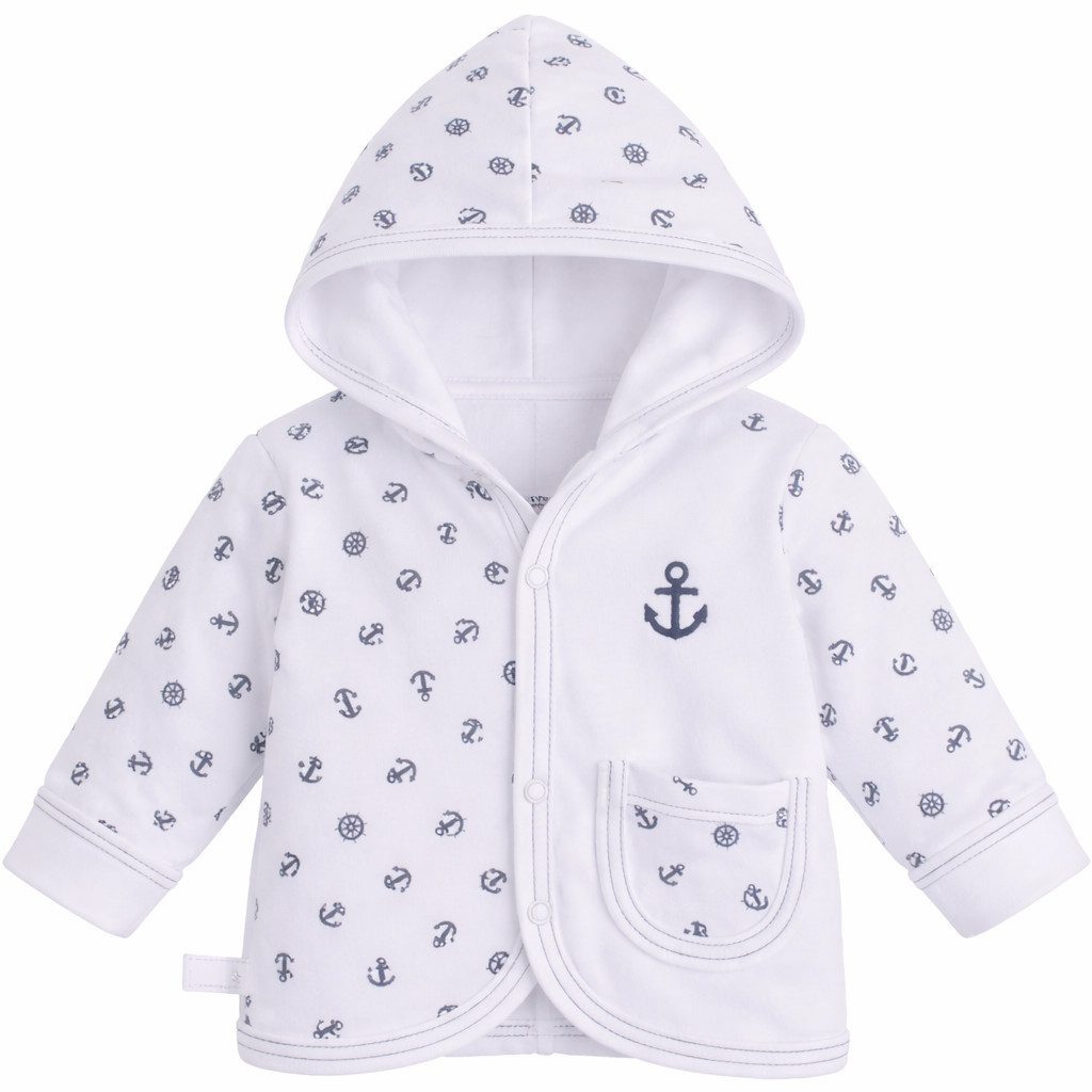 La Bortini Sweatjacke Baby Jacke leichtes Jäckchen in Weiß mit Anker aus reiner Baumwolle, 44 50 56 62 68 74 80 86 92 98