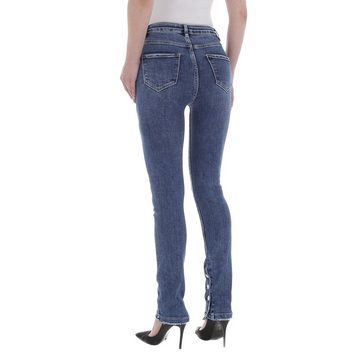Ital-Design Skinny-fit-Jeans Damen Freizeit Knopfleiste Stretch High Waist Jeans in Blau