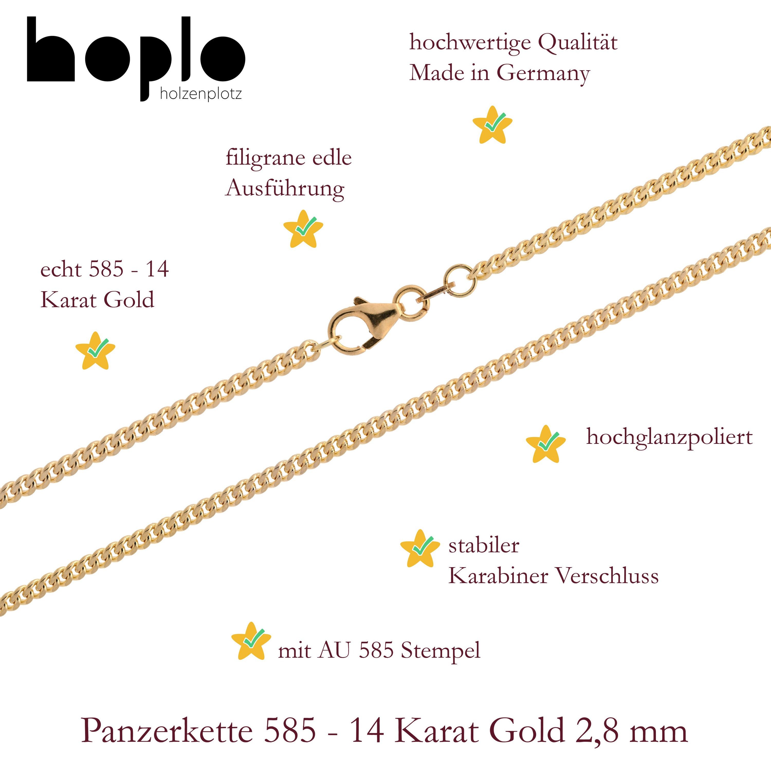 HOPLO Panzerkette Goldkette Panzerkette Halskette Breite 2,8 mm 42 cm 585-14 Karat Gold, Made in Germany – Bild 3 von 5