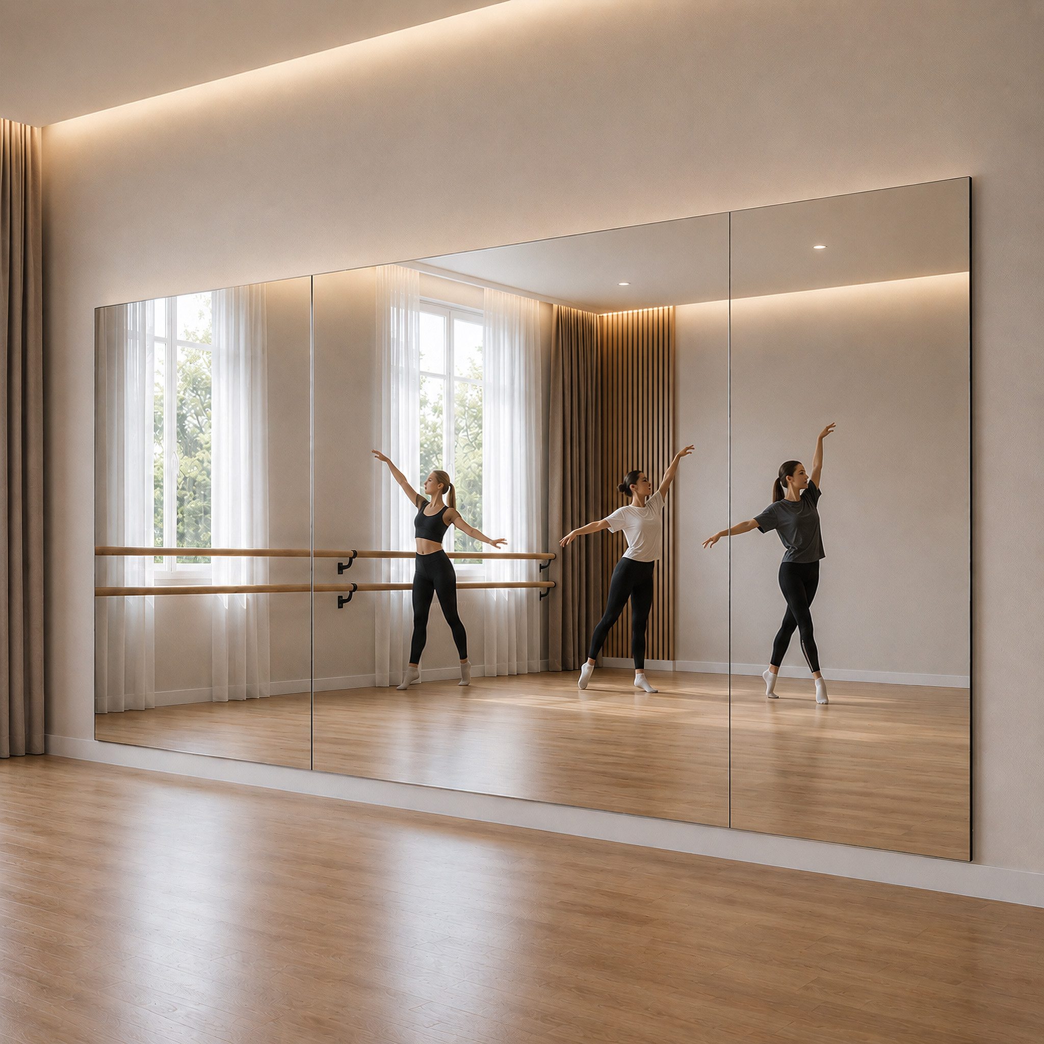 MySpiegel.de Wandspiegel Spiegelwand Für Fitness und Ballett mit Splitterschutzfolie