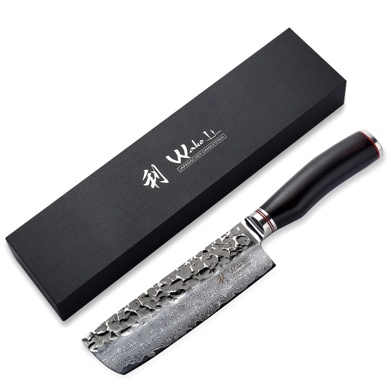Wakoli Asiamesser EBO Damast Nakirimesser Küchenmesser Kochmesser 17 cm Klinge, Damaststahl, VG10 Kern, Hammerschlag