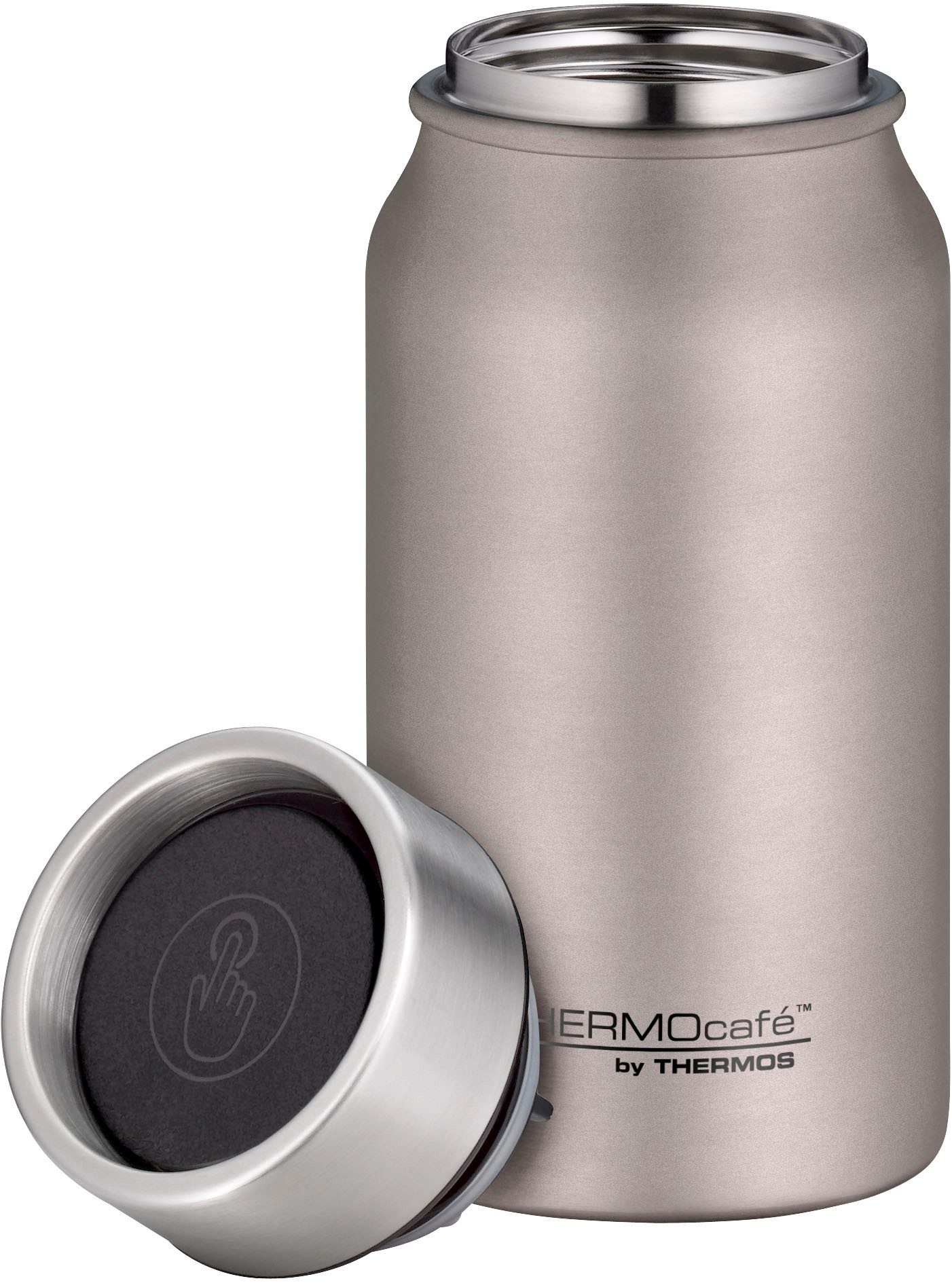THERMOcafé Thermobecher TC DRINKING MUG, absolut dicht, spülmaschinenfest, 1-tlg., Edelstahl, Kunststoff, Silikon, 0,35l, 8h heiß & 16h kalt, zerlegbares Push Button Lid