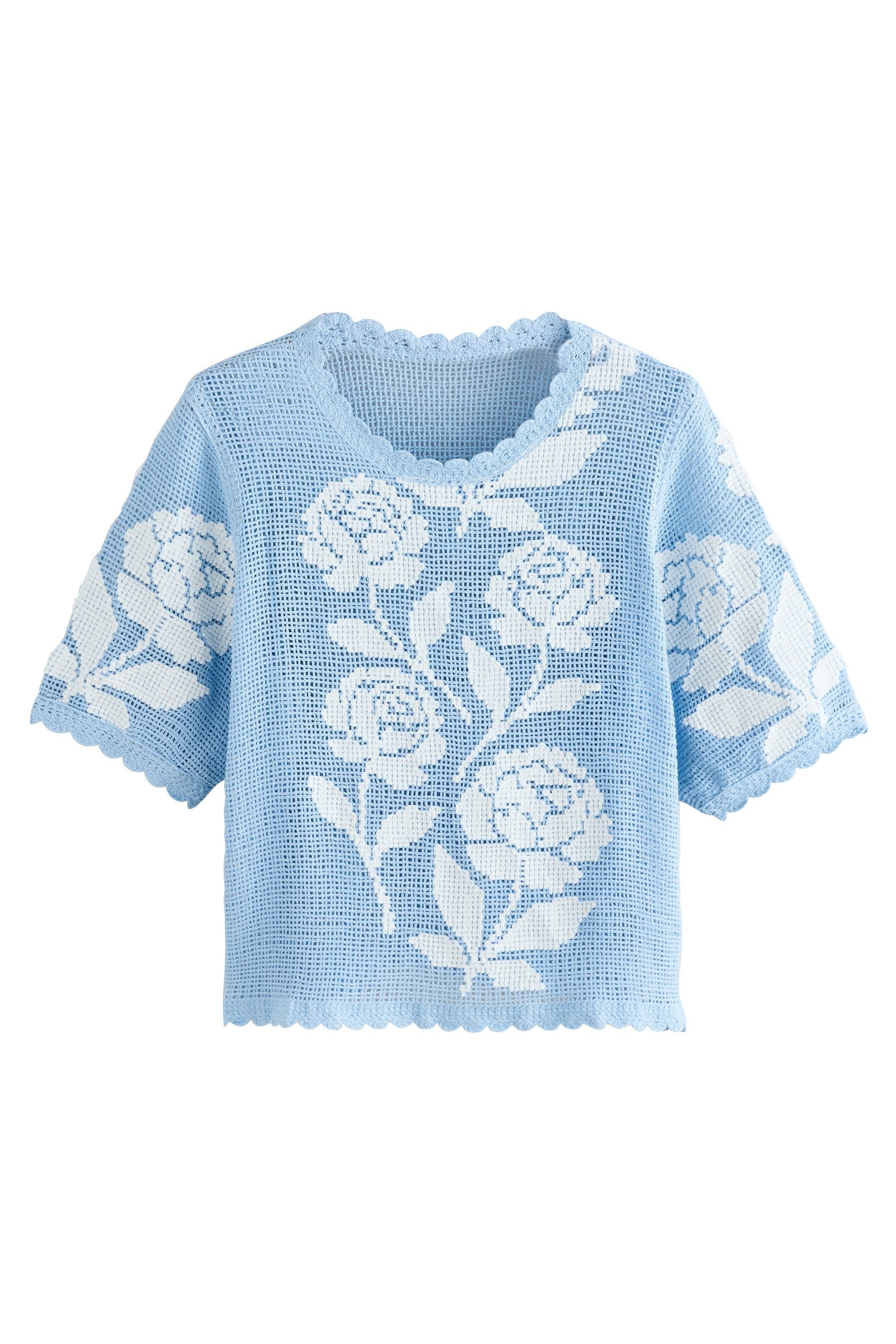 Next Kurzarmpullover Kurzarm-T-Shirt mit Blumenhäkelei (1-tlg) günstig online kaufen