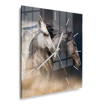 DEQORI Wanduhr 'Pferde-Trio im Galopp' (Glas Glasuhr modern Wand Uhr Design Küchenuhr)