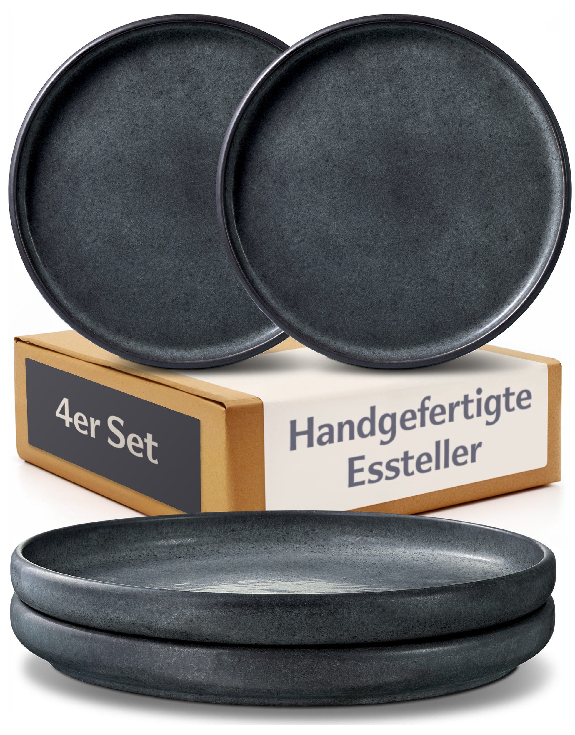 Cosumy Speiseteller Speiseteller Set Ø26 cm, 4er Set, reaktive Glasur, (4 St), Handgefertigte reaktive Glasur, Spülmaschine & Mikrowelle