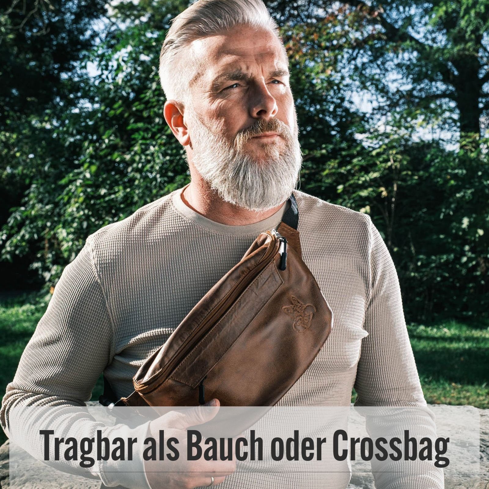 Bauch Beintasche Hüft Gürtel + FOREST Leder FOX Schwarz Herren Damen, CROSS BLACK Umhängetasche
