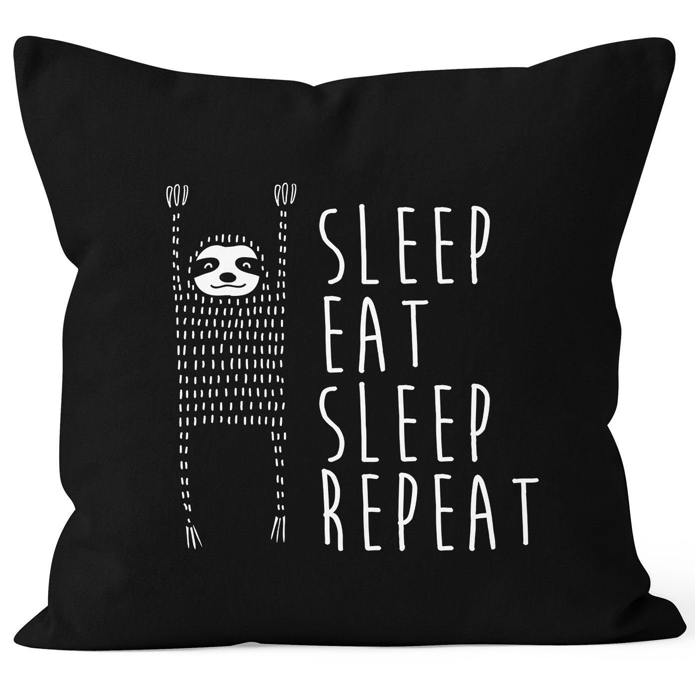 Repeat eat Dekokissen schwarz Moonworks® Baumwolle Kissenbezug 40x40 Sleep Sleep MoonWorks Faultier lustiger