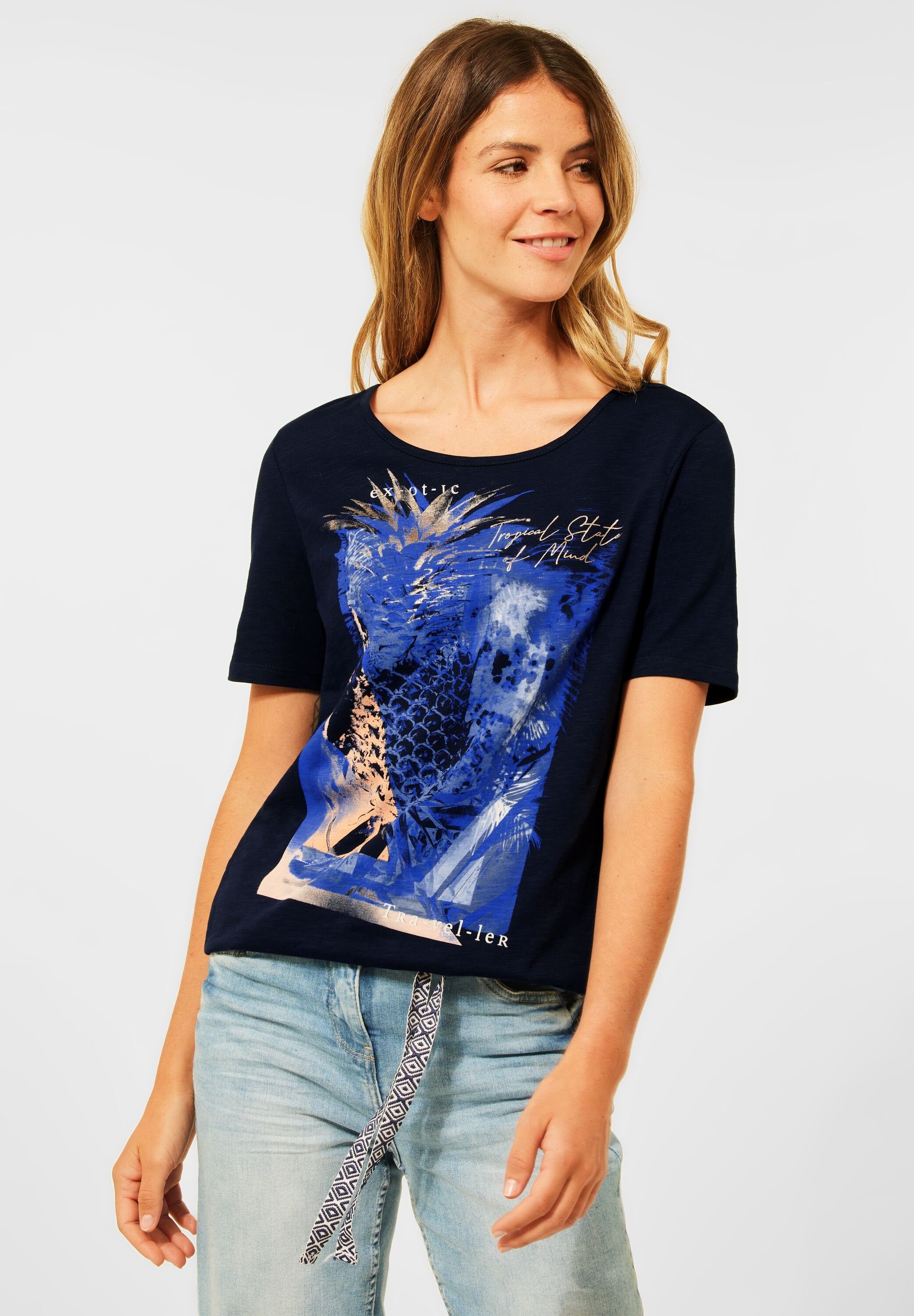 Cecil T-Shirt »CECIL - T-Shirt mit Fotoprint in Deep Blue« (1-tlg)  Gummizugsaum