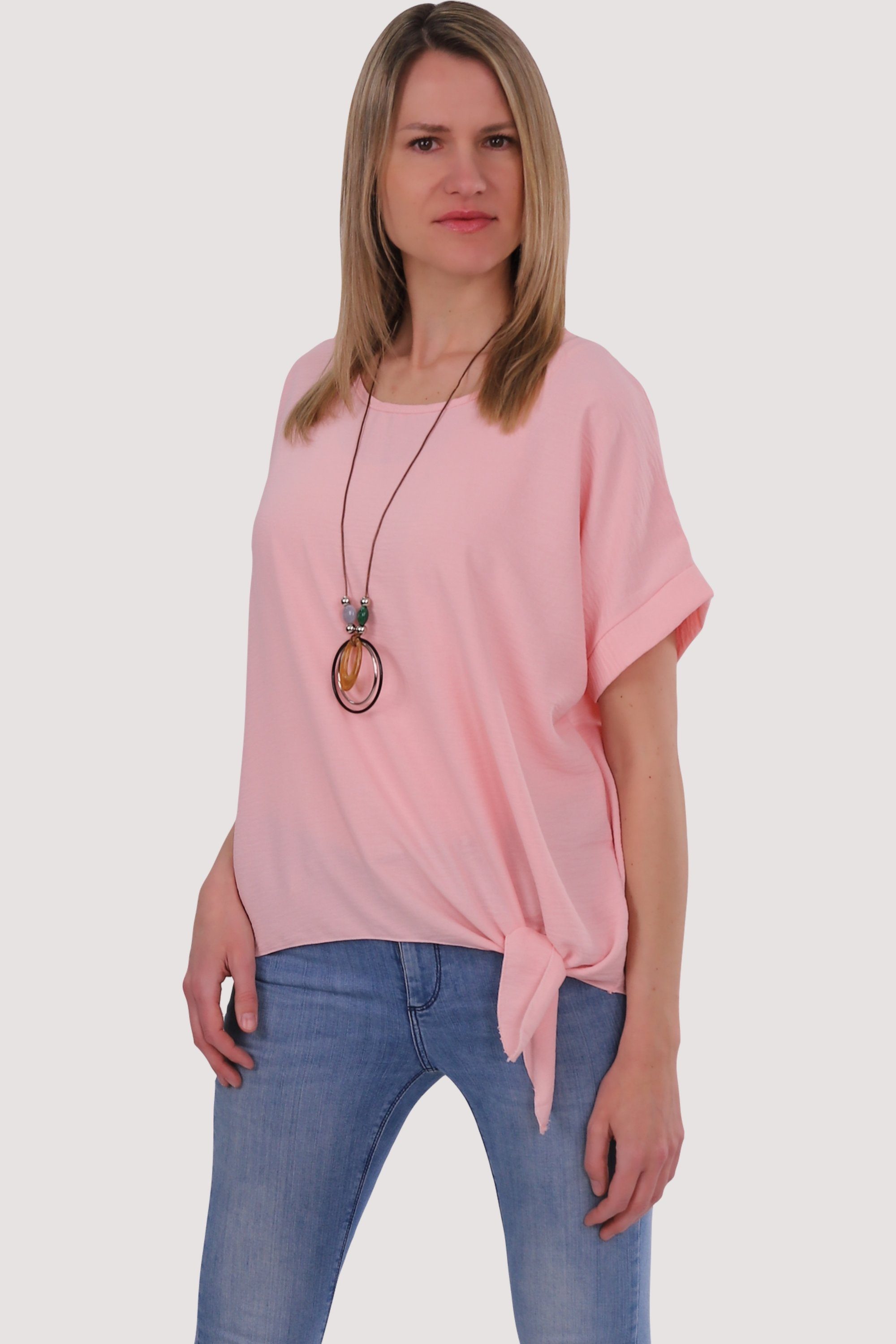fashion malito Bindeknoten und rosa Blusenshirt 10508 Einheitsgröße mit than Kette more