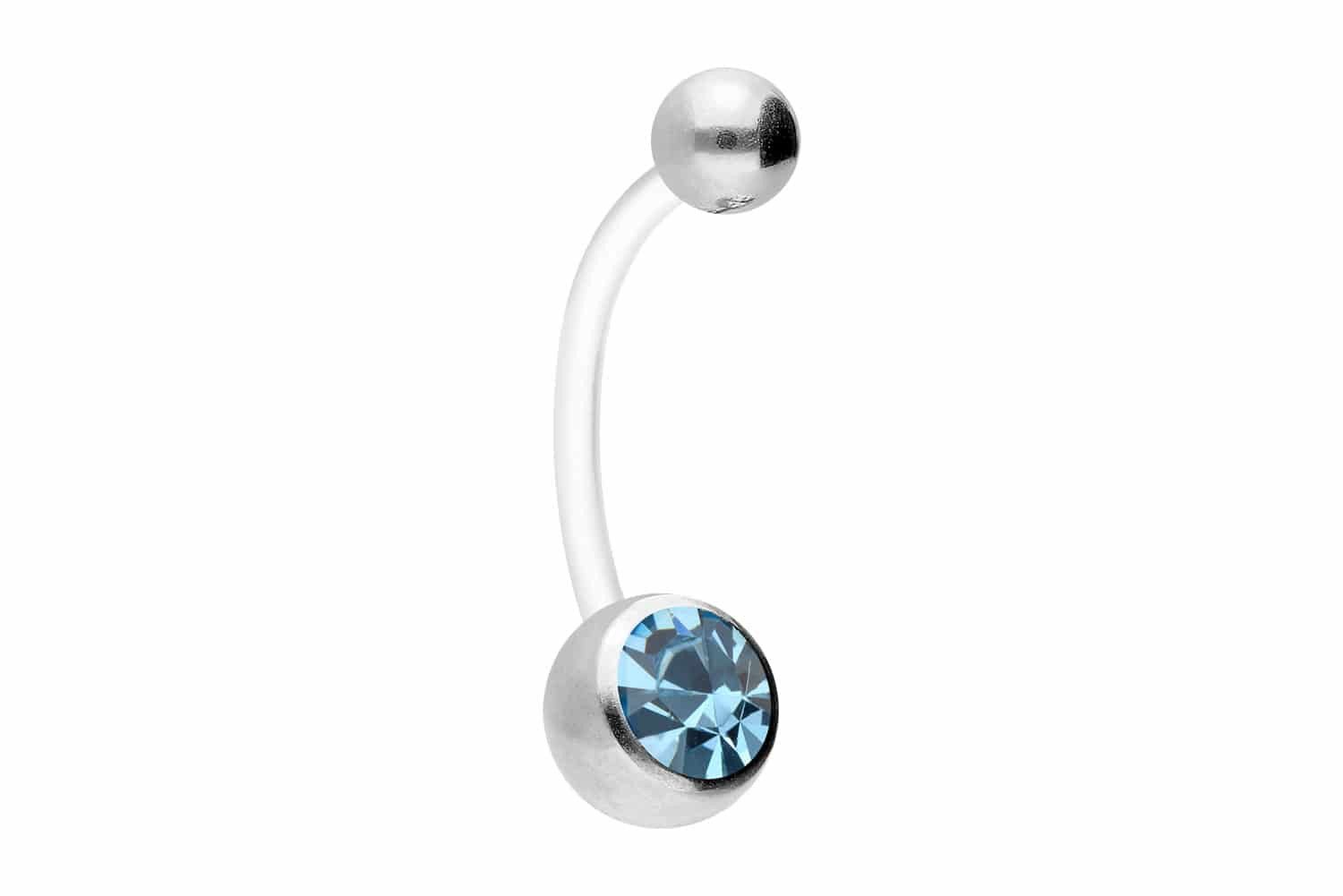 Bauchnabelpiercing PTFE Bananabell mit Chirurgenstahl-Kugeln KRISTALL