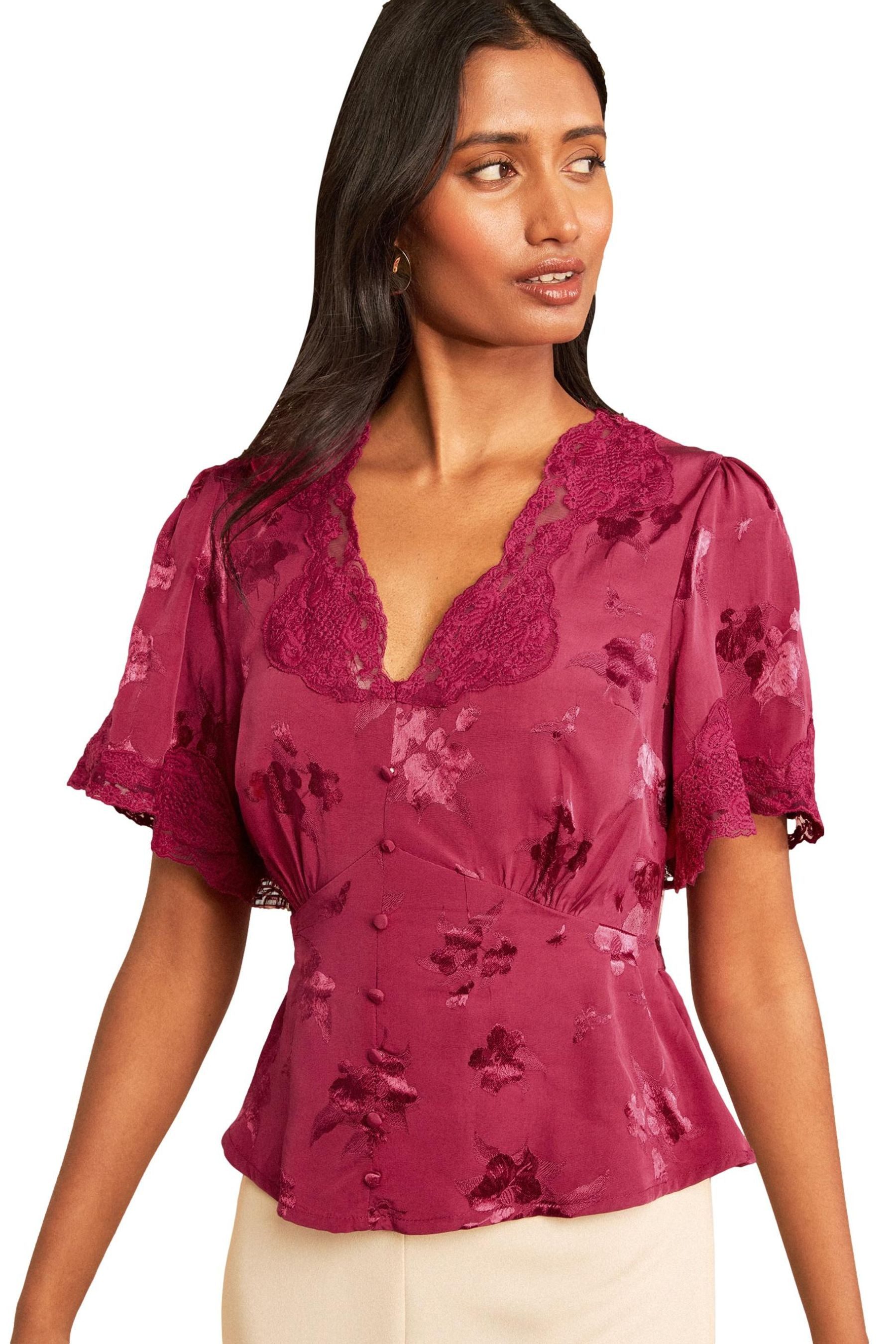 Kurzarmbluse Love & Roses Oberteil mit Satin + Spitze, Regular