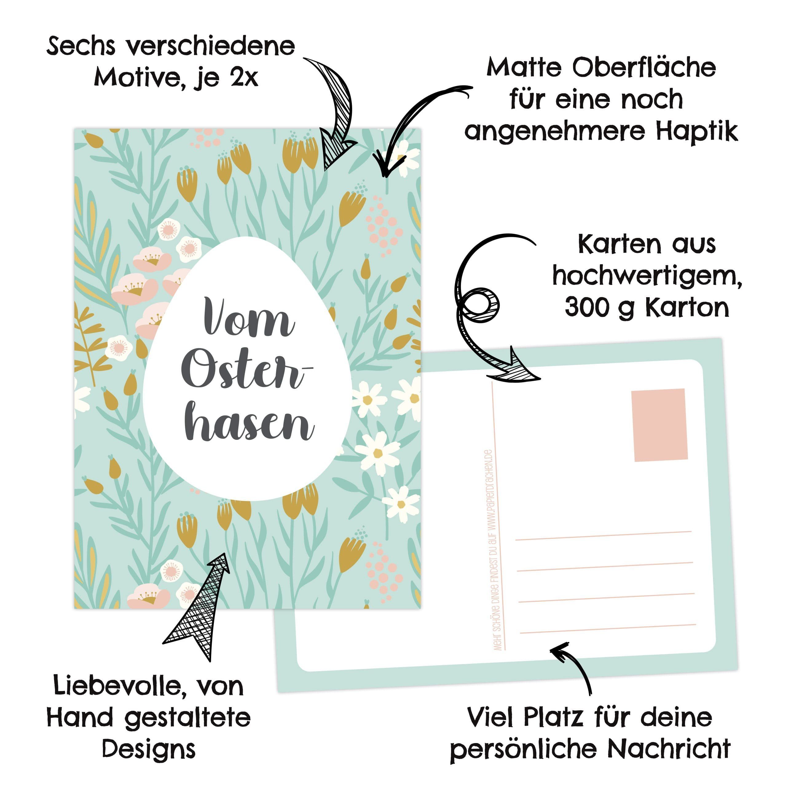 zu Frühling Set Osterkarte PAPIERDRACHEN Postkarten Ostern Türkis