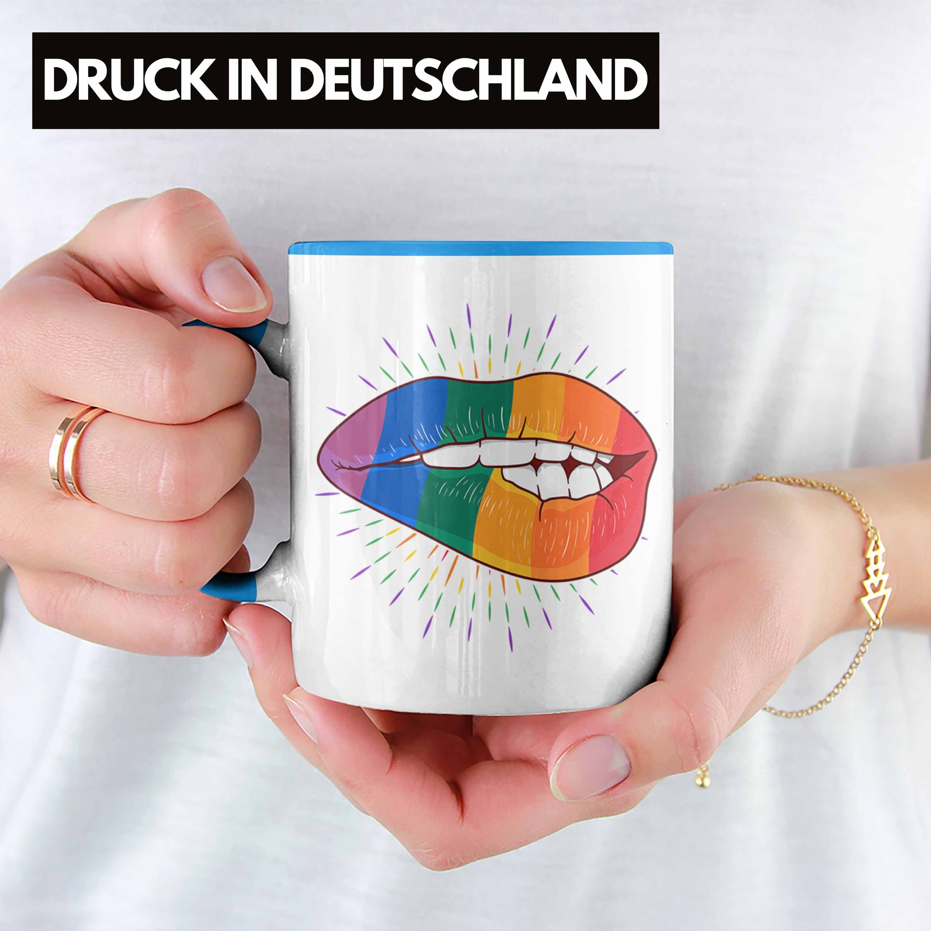 Bunte Regenbogen für Geschenk Transgender Trendation Lesben Lustige - LGBT Trendation Blau Lippe Grafik Schwule Tasse Tasse Regenbogen