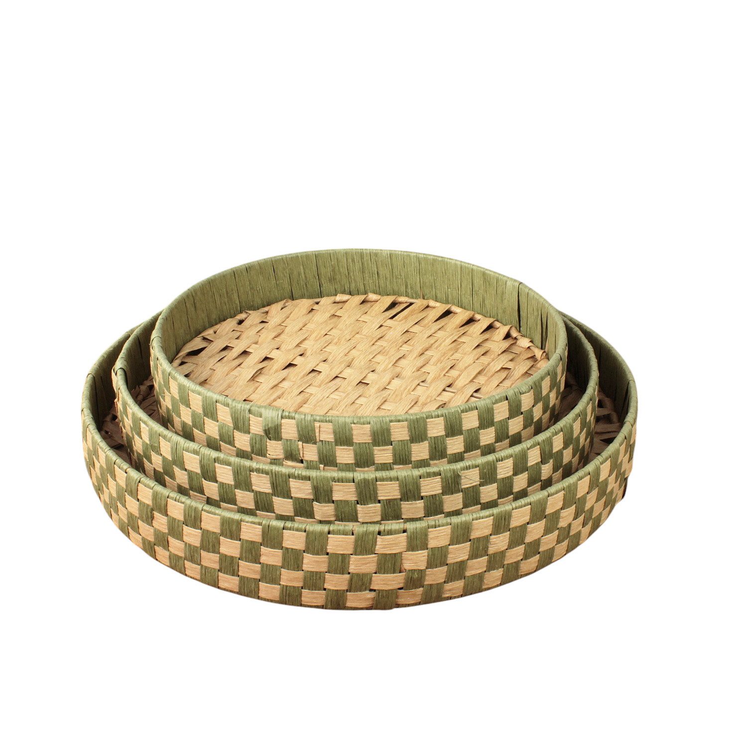 Macosa Home Dekotablett 3er Set Papier Jute Braun Grün modern rund Schale (Aufbewahrung Serviertablett, 3 St., Jutetablett Boho modern groß), Dekoschale Tischdekoration Obsttablett Wohnaccessoire