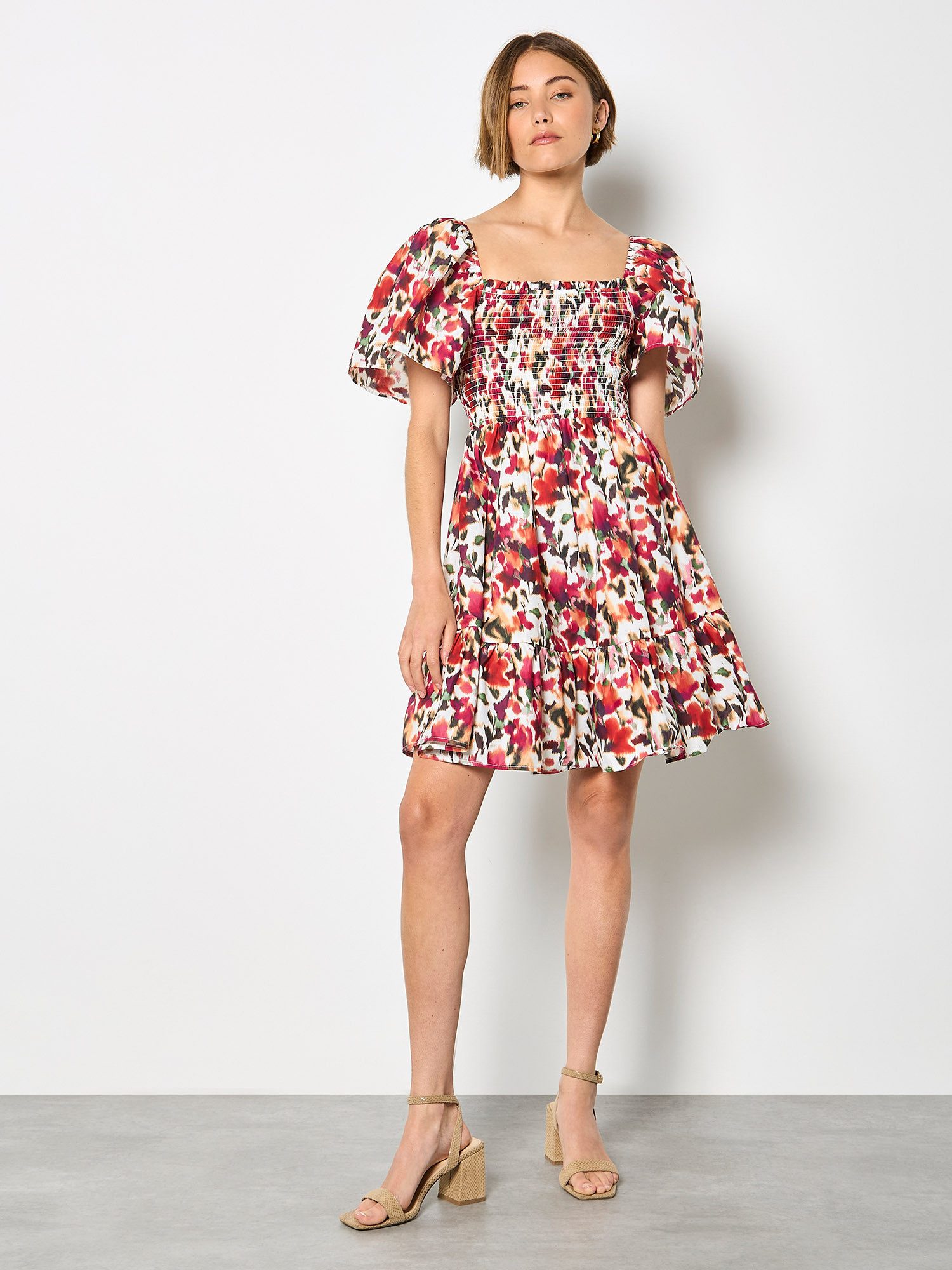 Apricot Minikleid Smokarbeit günstig online kaufen