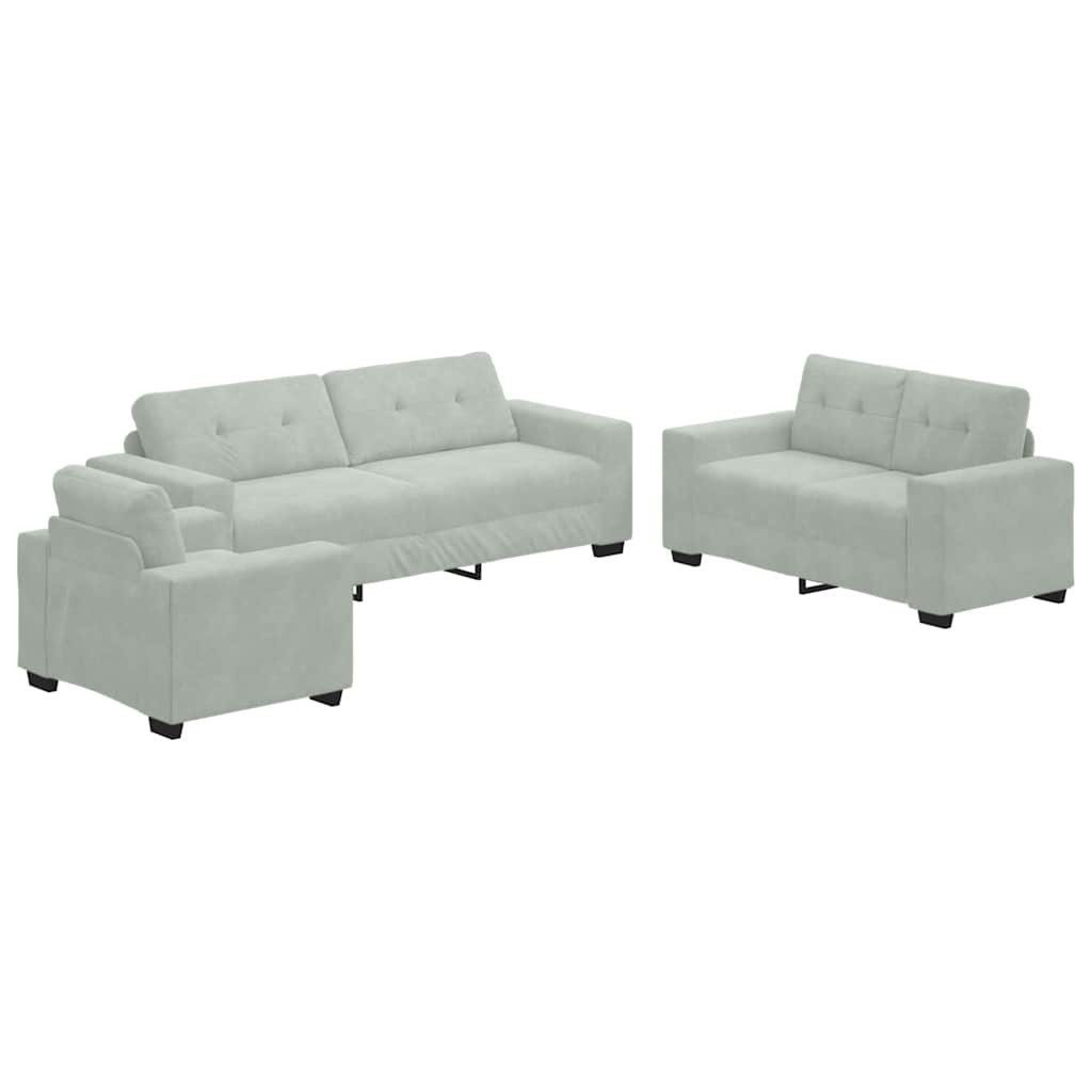 vidaXL Sofa Sofa Set 3 pcs Hellgrau 221 x 80 x 80 cm Samt, 3 Teile