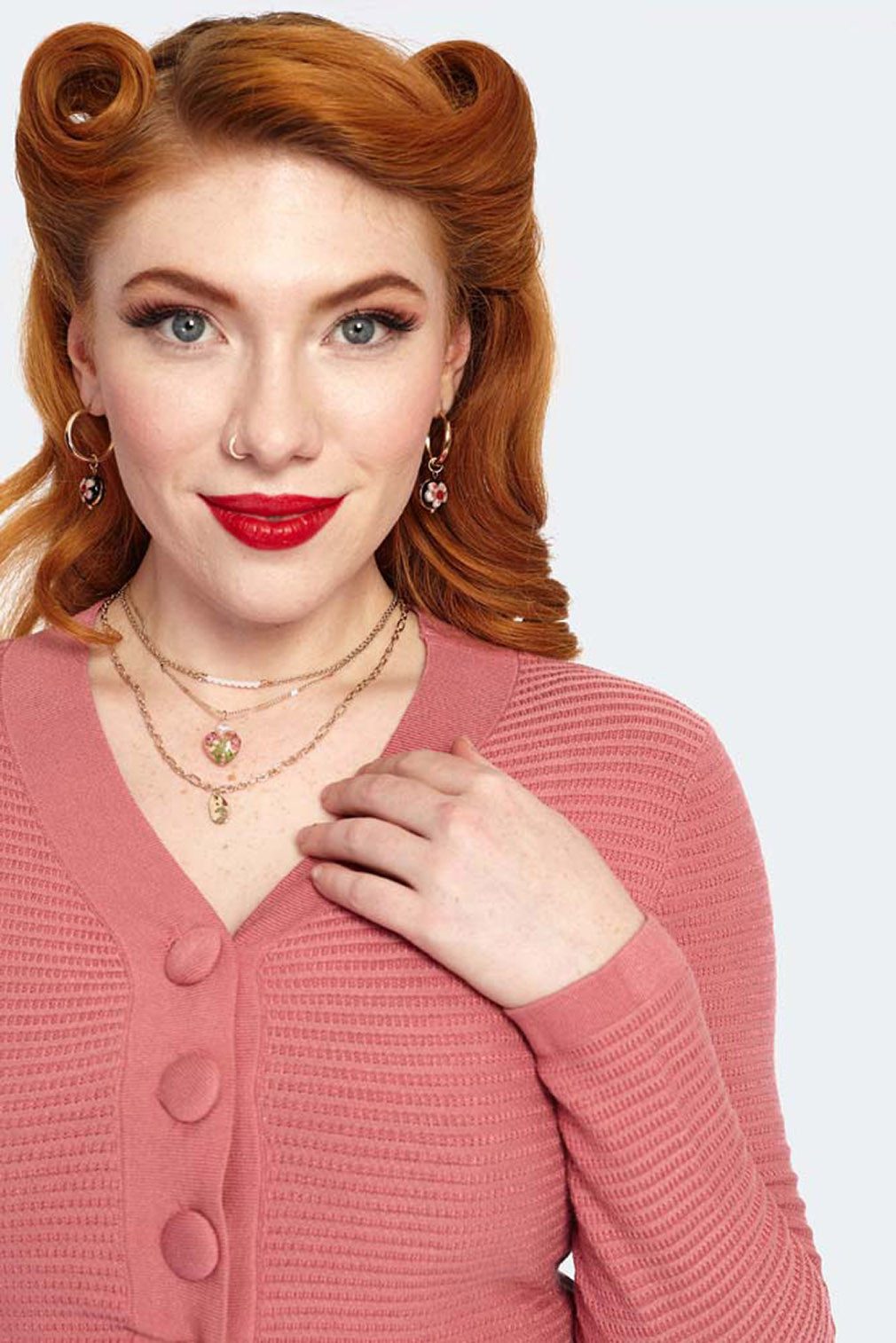 Voodoo Vixen Strickjacke Pink Textured Crop Cardigan Retro Vintage Bauchfrei