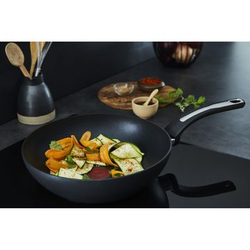 Tefal Wok G25919 Unlimited On Wokpfanne 28 cm, kratzfeste Antihaftbeschichtung, Aluminiumguss (Made in France, PFOA-frei, 1-tlg., Pfannen für induktionsherd, Bratpfanne Edelstahl, Ohne Fett braten), Wok, Pfanne, hohe Pfanne, mit Induktion