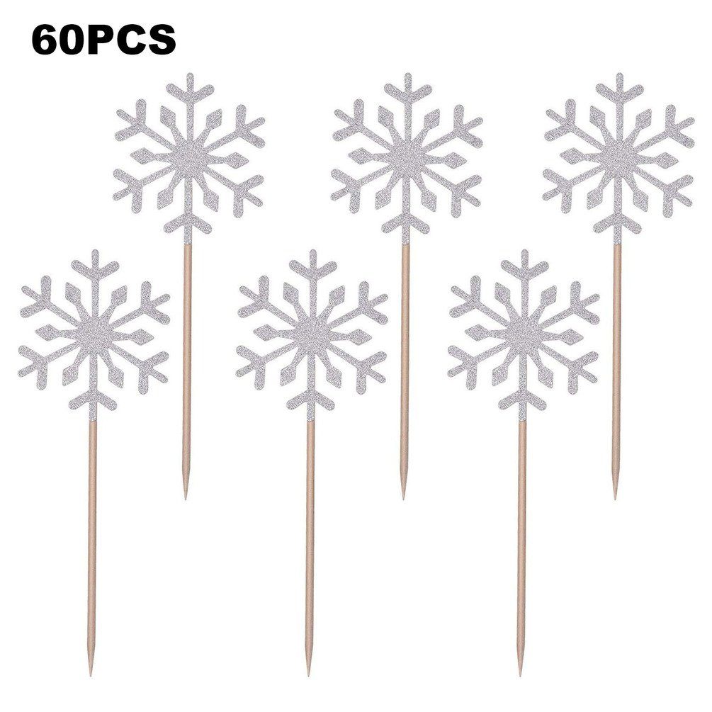 Devenirriche Pompon 60 PCS Schneeflocken-Kuchenaufsätze,glitzernde Schneeflocken-Aufsätze