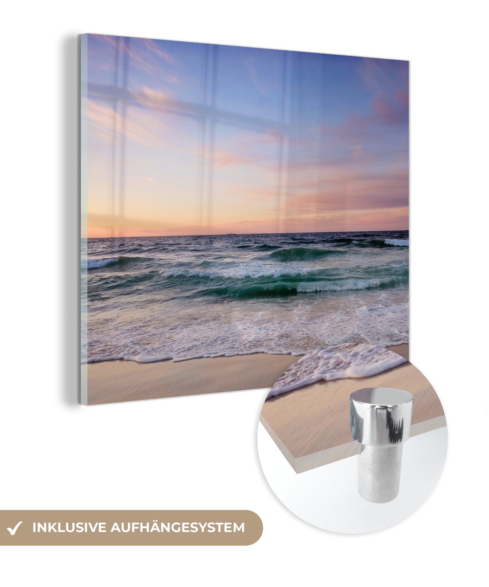 MuchoWow Acrylglasbild Strand - Pastell - Farben, (1 St), Glasbilder - Bilder auf Glas Wandbild - Foto auf Glas - Wanddekoration bunt