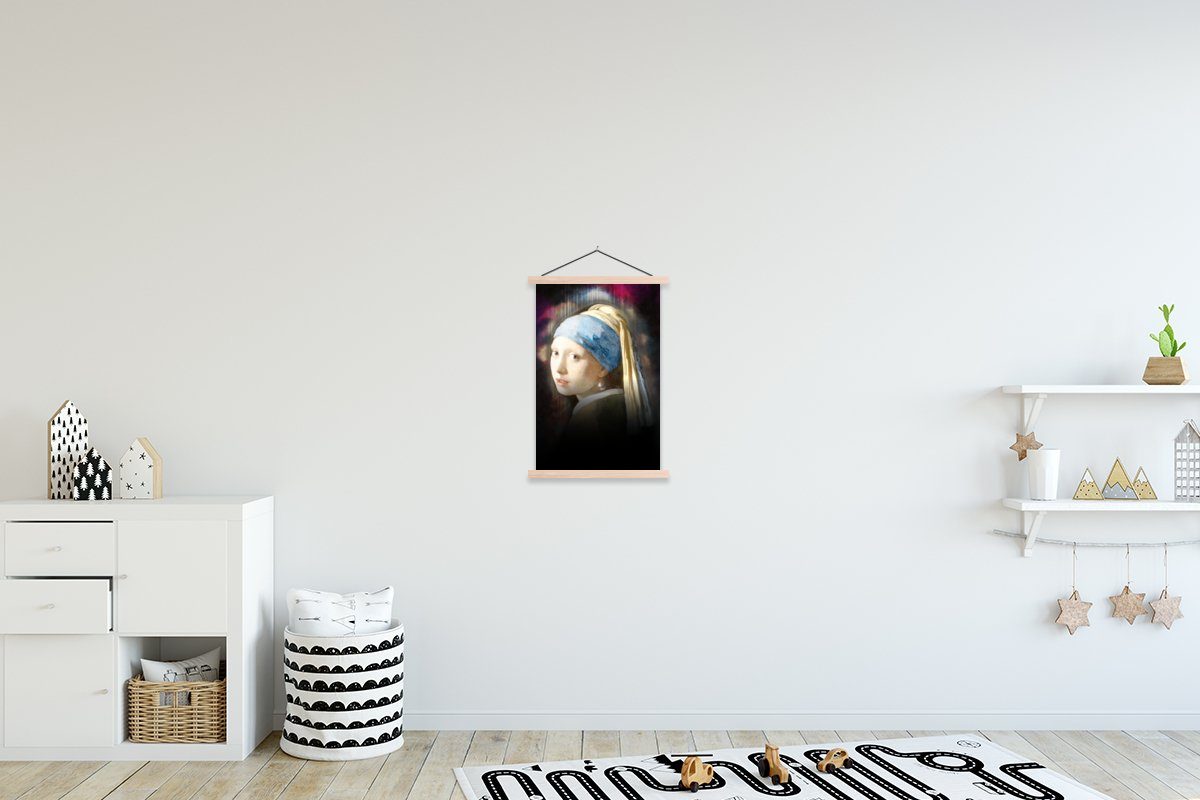 St), Vermeer Bilderleiste, Mädchen Wohnzimmer, Johannes Posterleiste, Perlenohrring mit Textilposter - Magnetisch (1 - Ölgemälde, Poster MuchoWow für