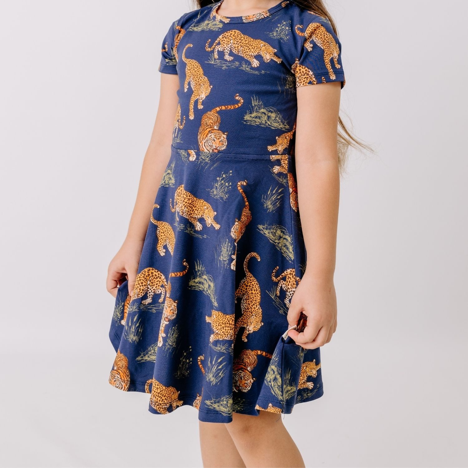 Walkiddy Jerseykleid Walkiddy Tiger & Leopard Bio Baumwolle GOTS Dunkelblau - Bio Baumwolle,GOTS, Kinderbekleidung,nachhaltige Klamotten,Shorts