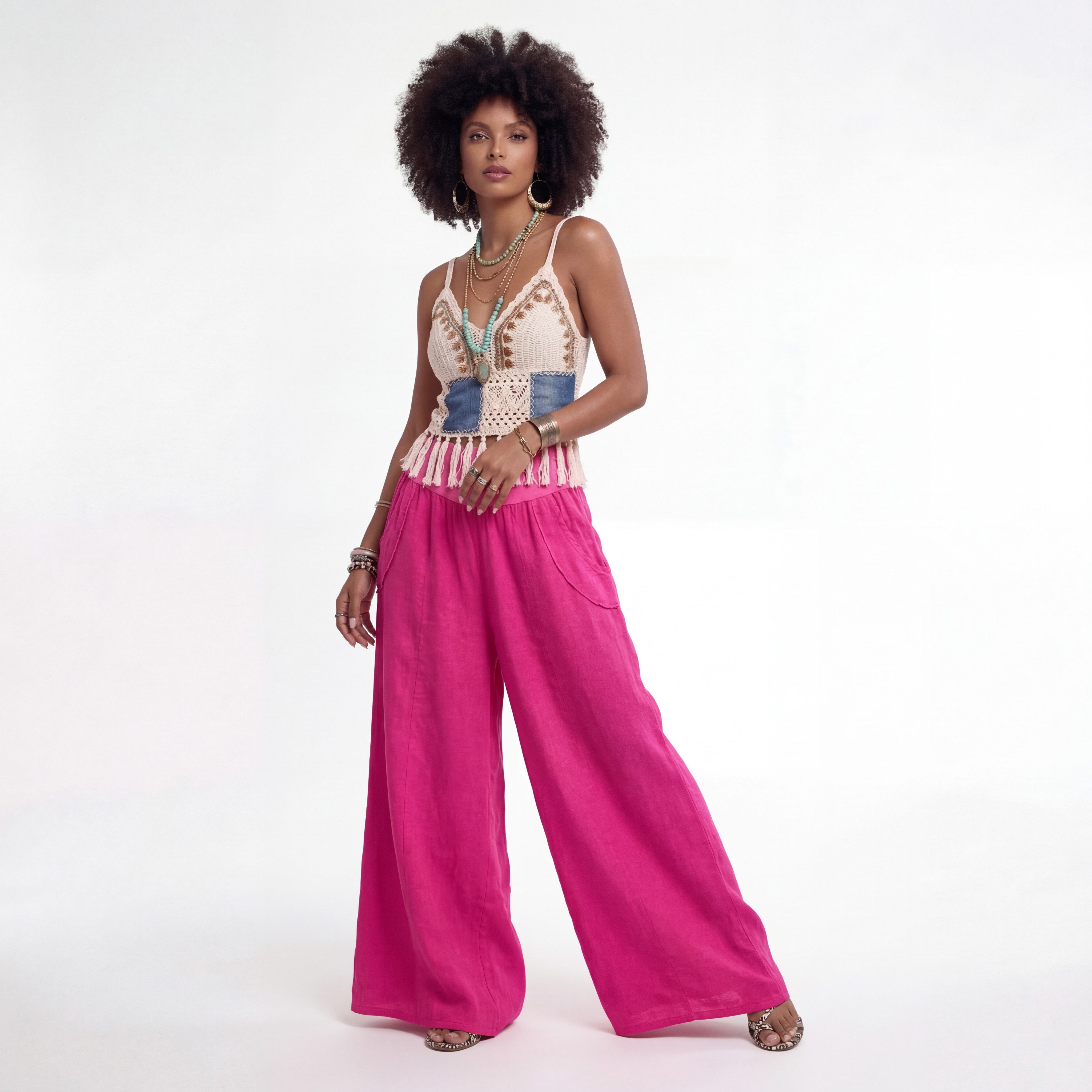 YC Fashion & Style Leinenhose Palazzo Hose weit – Sommerhose mit elastischem Bund und Taschen in Unifarbe