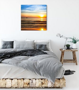 Pixxprint Leinwandbild Strand Sonnenuntergang wunderschön, Strand Sonnenuntergang wunderschön (1 St), Leinwandbild fertig bespannt, inkl. Zackenaufhänger