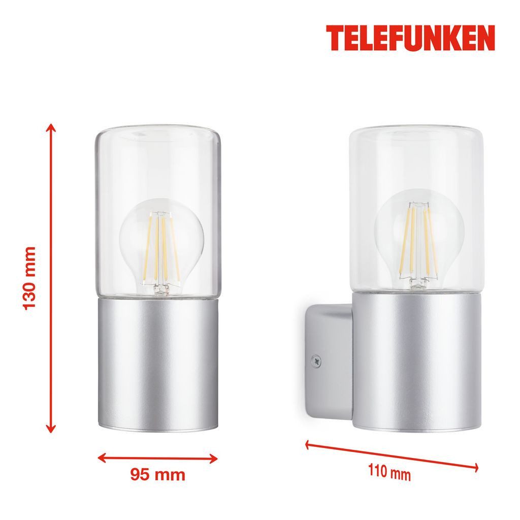 Telefunken Gartenstrahler 320504TF, ohne Leuchtmittel, 2700K - Extra-Warmweiß, Wand Außenleuchte IP44 silber E27 Fassung