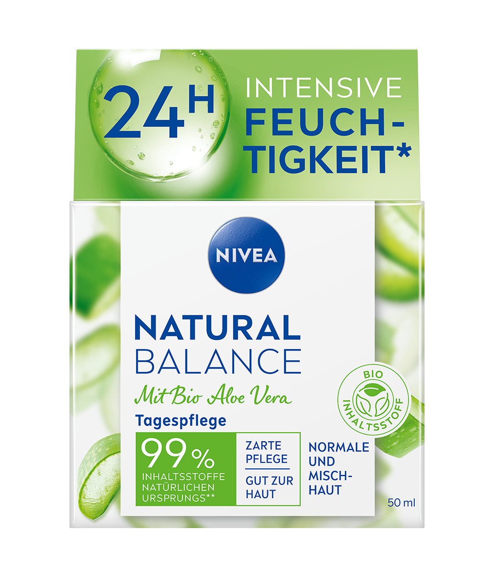 Nivea Tagescreme Natural Balance feuchtigkeitsspendend 24h Feuchtigkeit 2 x 50ml, 2-tlg., Aloe Vera, Jojobaöl, Mandelöl