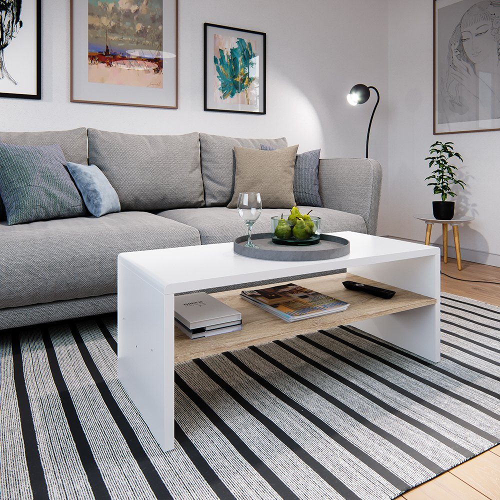 Vicco Couchtisch, Weiß/Sonoma/Sonoma, 99.6 x 39.8 cm, Drehbar günstig online kaufen