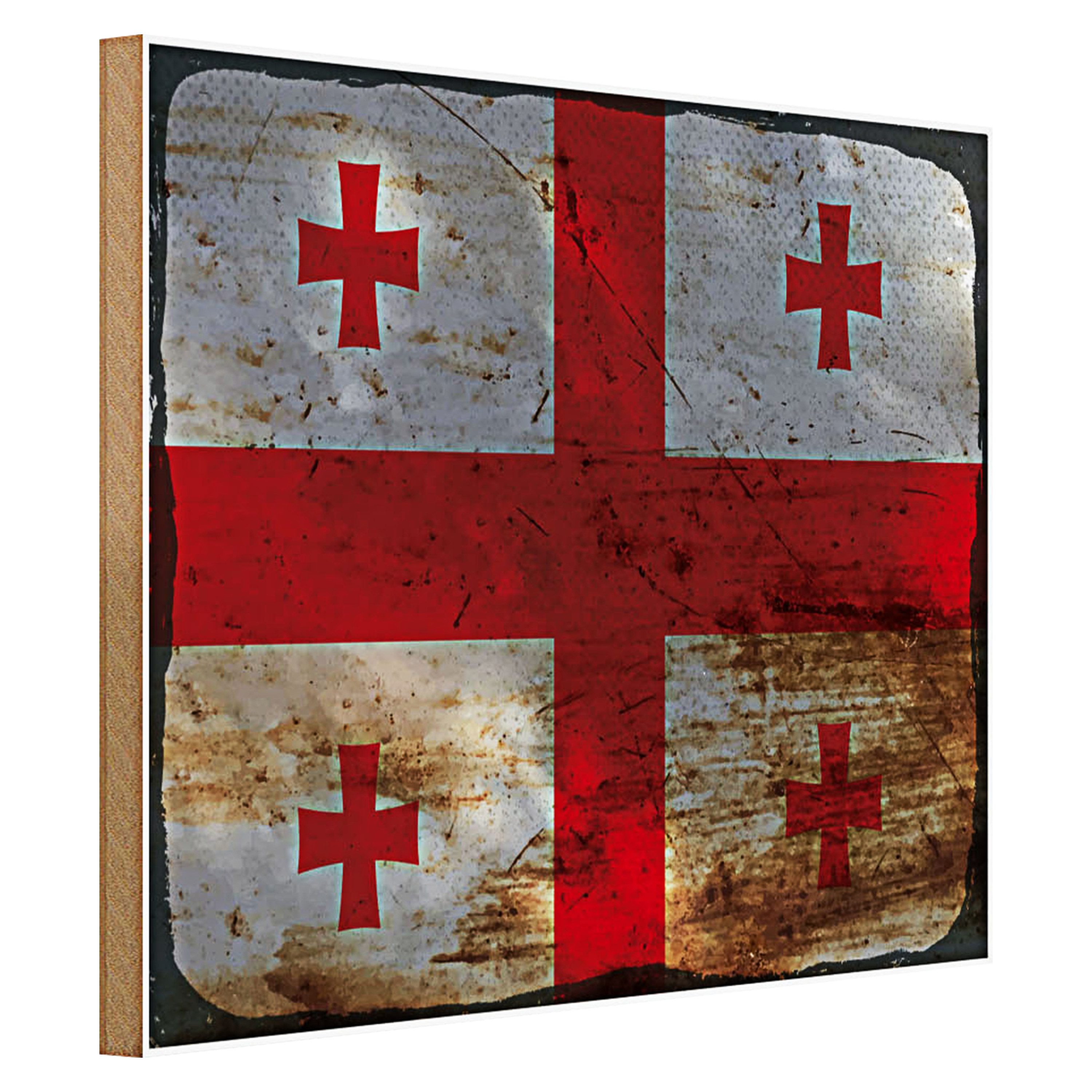 Roomando Holzbild Flagge Georgien 40x30cm Flag of Georgia Rost