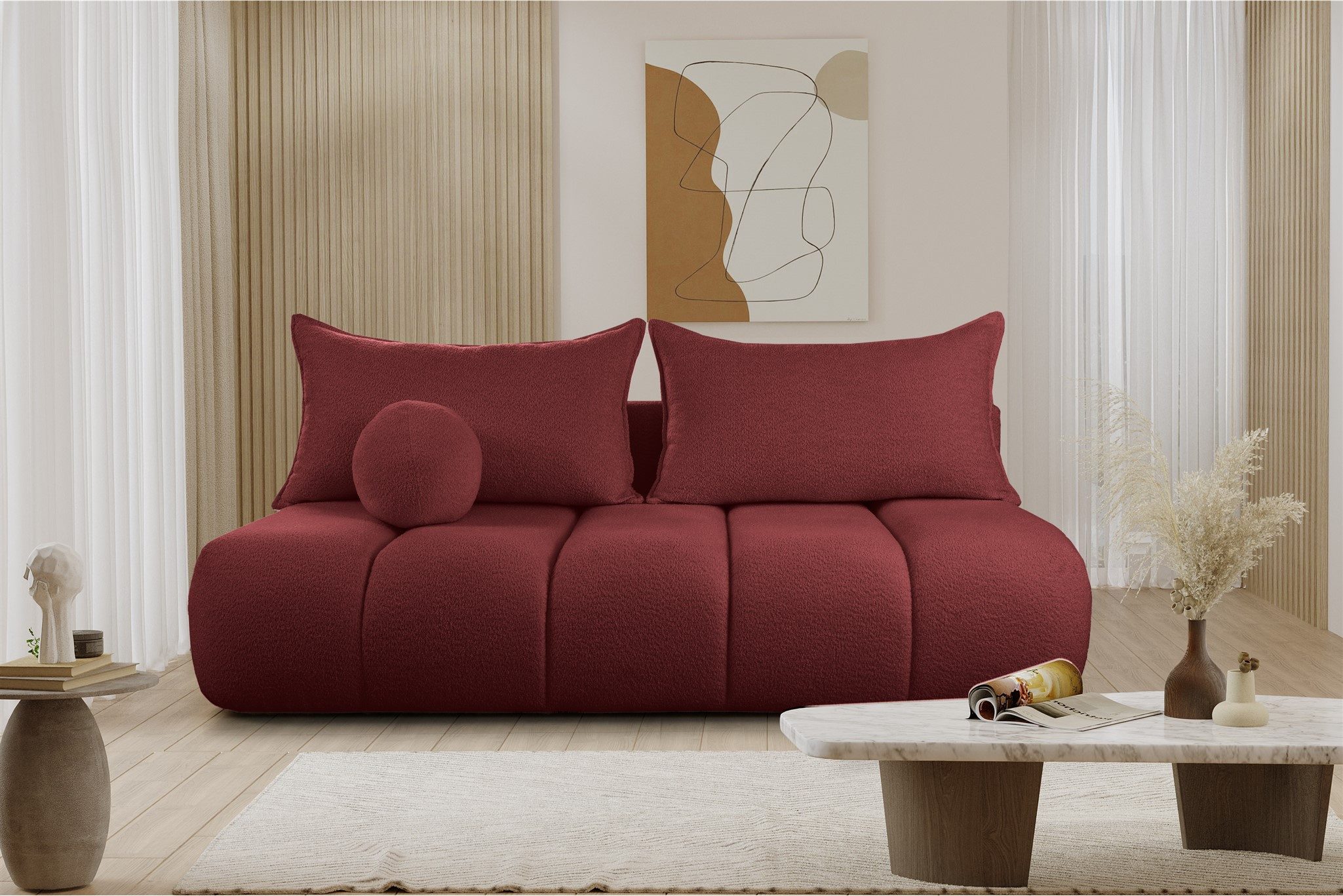 Fun Möbel Schlafsofa Designersofa Sofa 3-Sitzer ANZIA in Stoff Ascot Bukla, Rundumbezug, inkl. Schlaffunktion mit Bettkasten
