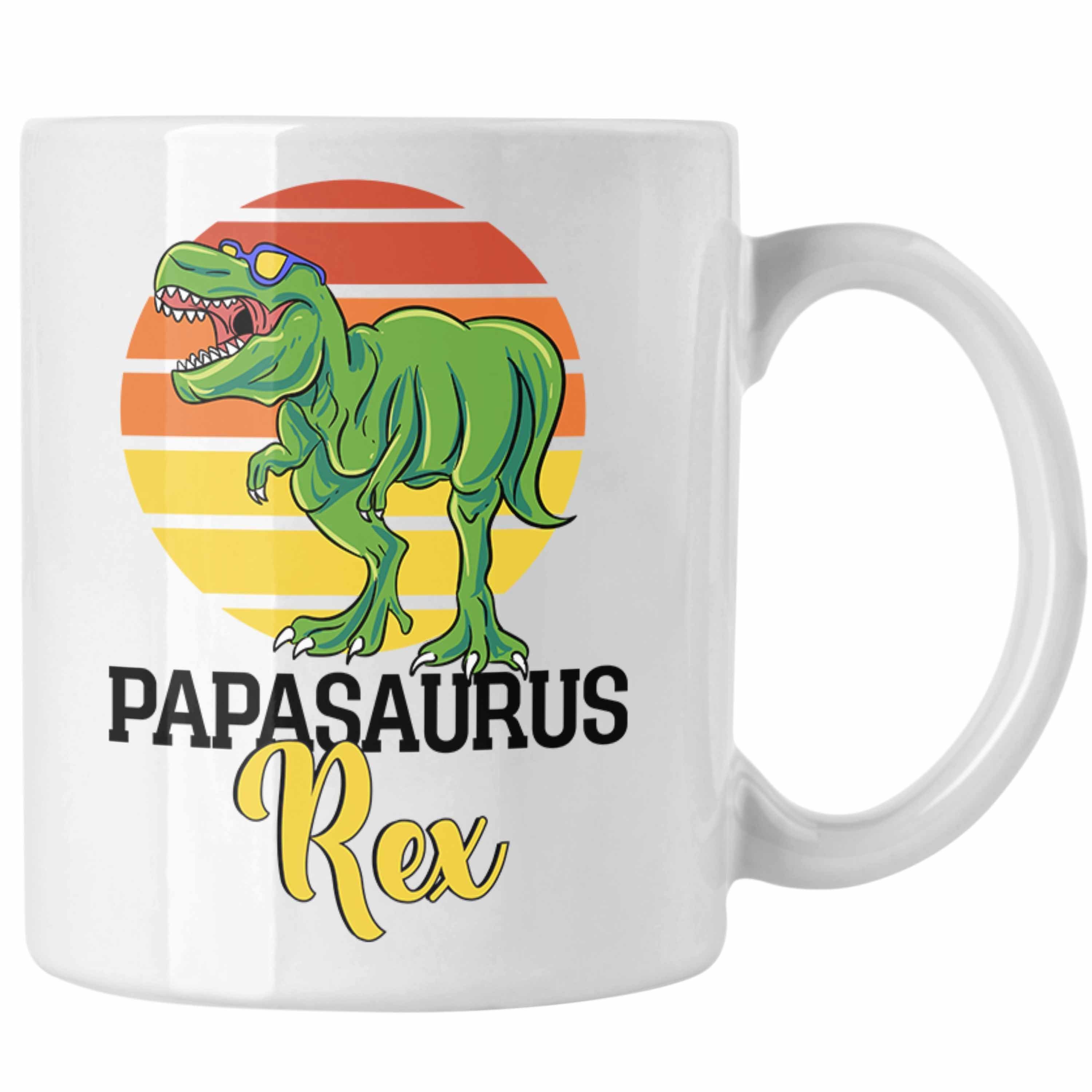 Trendation Tasse Lustiges Tasse "Papasaurus für Vatertag Geschenk Rex" Papa Weiss Besten Gesc