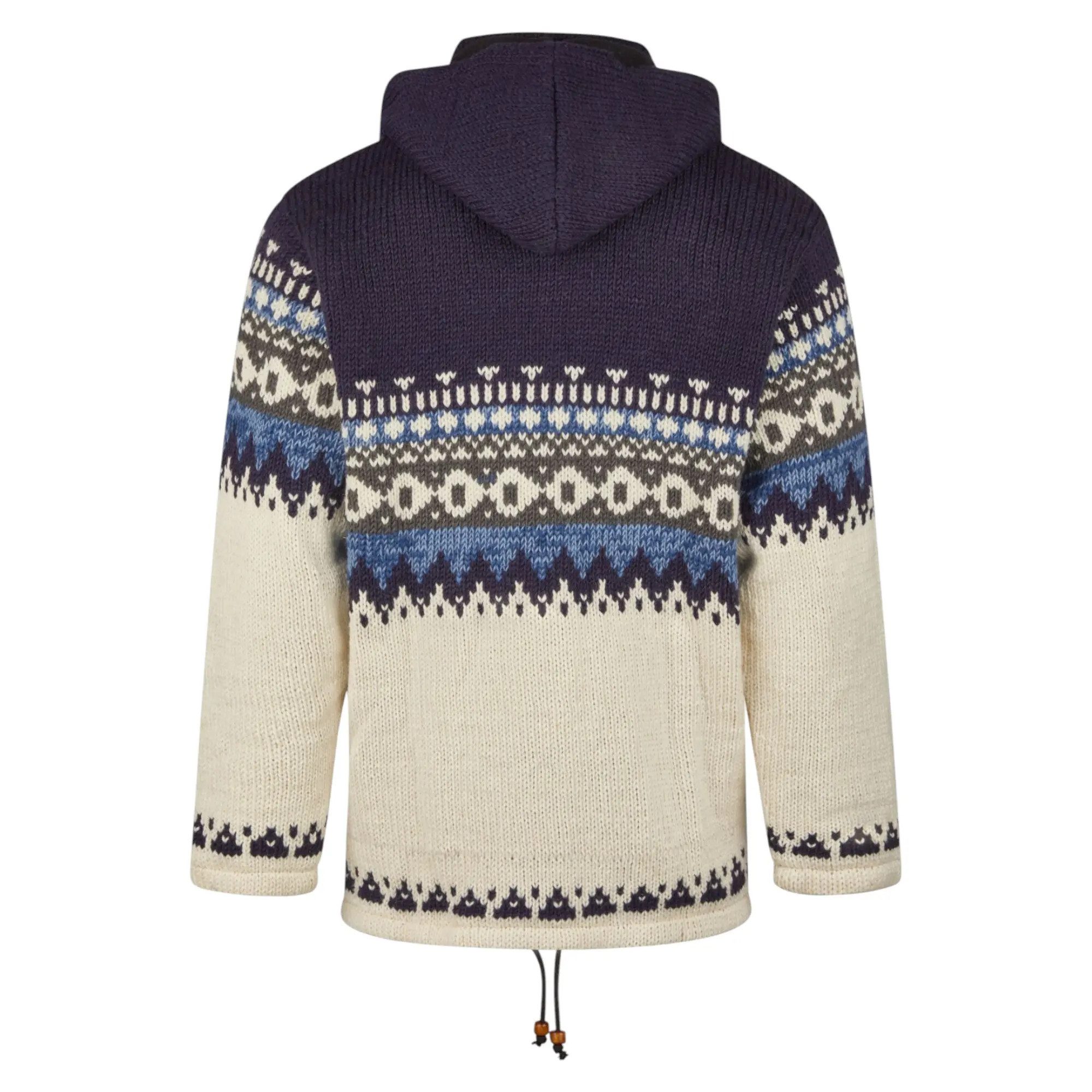 THC Natural Line Strickjacke THC Schafwollstrickjacke blau gemustert 816 (1 Stück, 1-tlg., 1 Stüpck) Strickjacke mit abnehmbarer Kapuze
