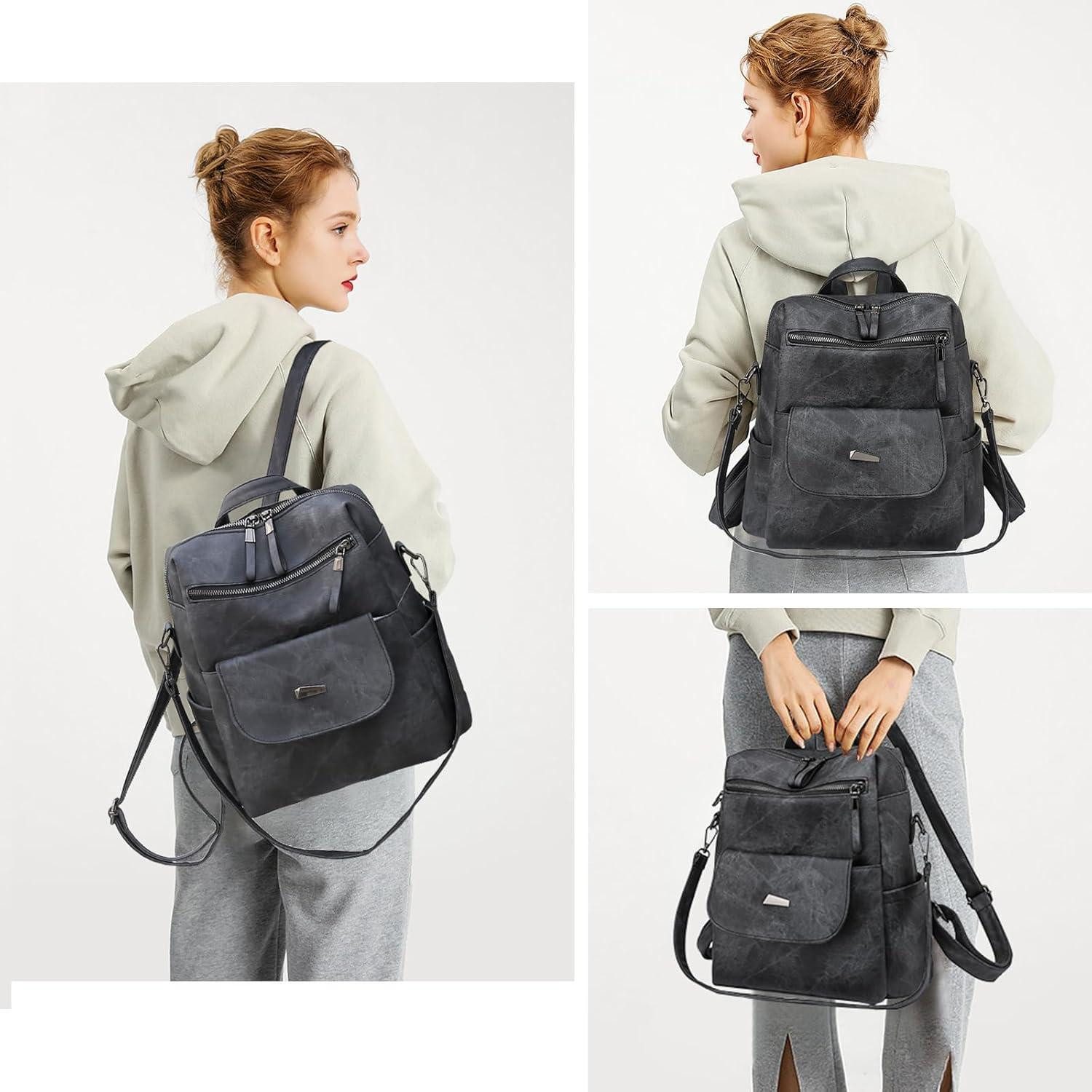 LuxusKollektion Freizeitrucksack Rucksack Damen wasserdicht diebstahlsicher PU Leder leicht Schwarz