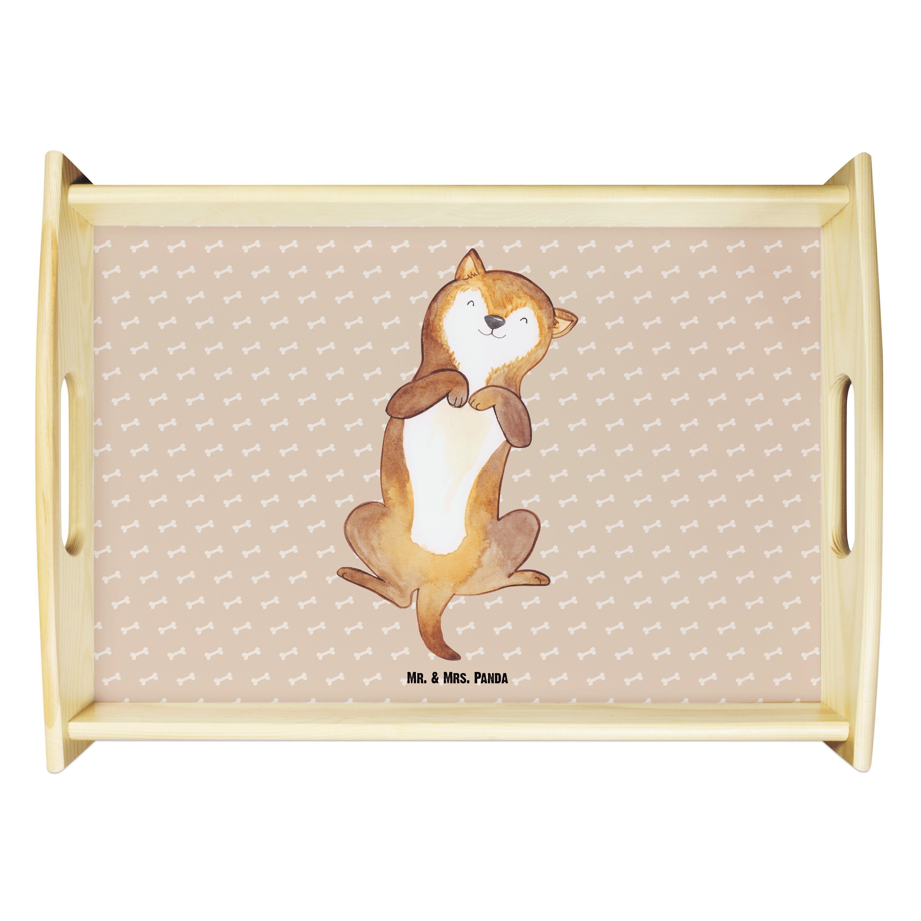 Mr. & Mrs. Panda Tablett Hund Bauchkraulen - Hundeglück - Geschenk, Küchentablett, Hundespruch, Echtholz lasiert, (1-tlg)