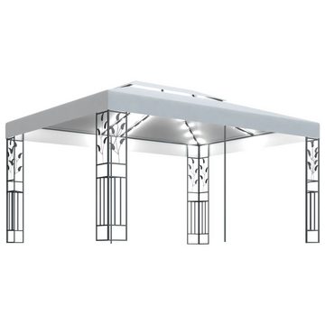 vidaXL Partyzelt Pavillon mit Doppeldach & LED-Lichterkette 3x4 m Weiß