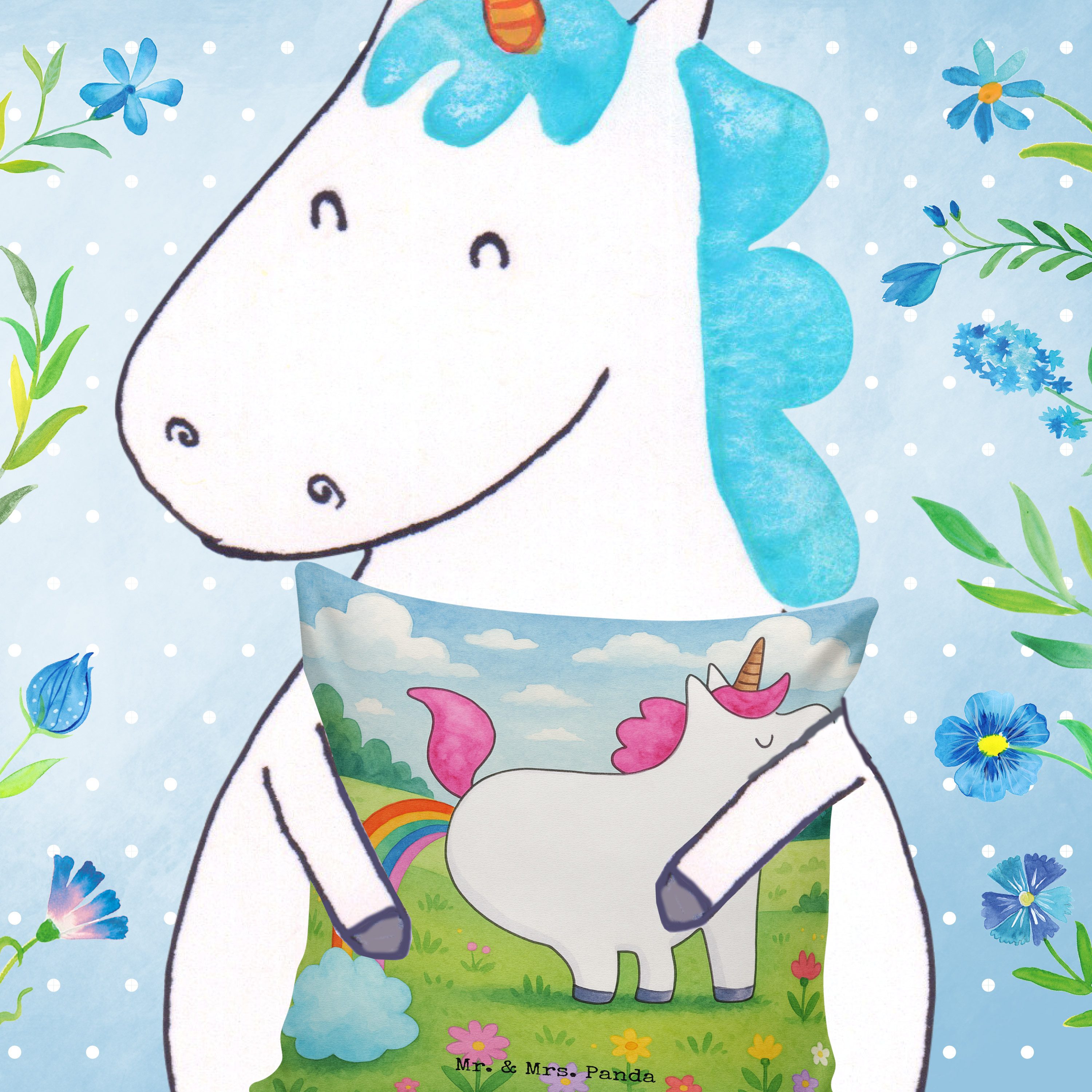 Mr. & Mrs. Panda Dekokissen Einhorn Pupsen Design, kissen bedruckt, Weiß, Polster, Glitzer, Freun, Bedrucktes Kissen Kleines Kissen Kuschelkissen