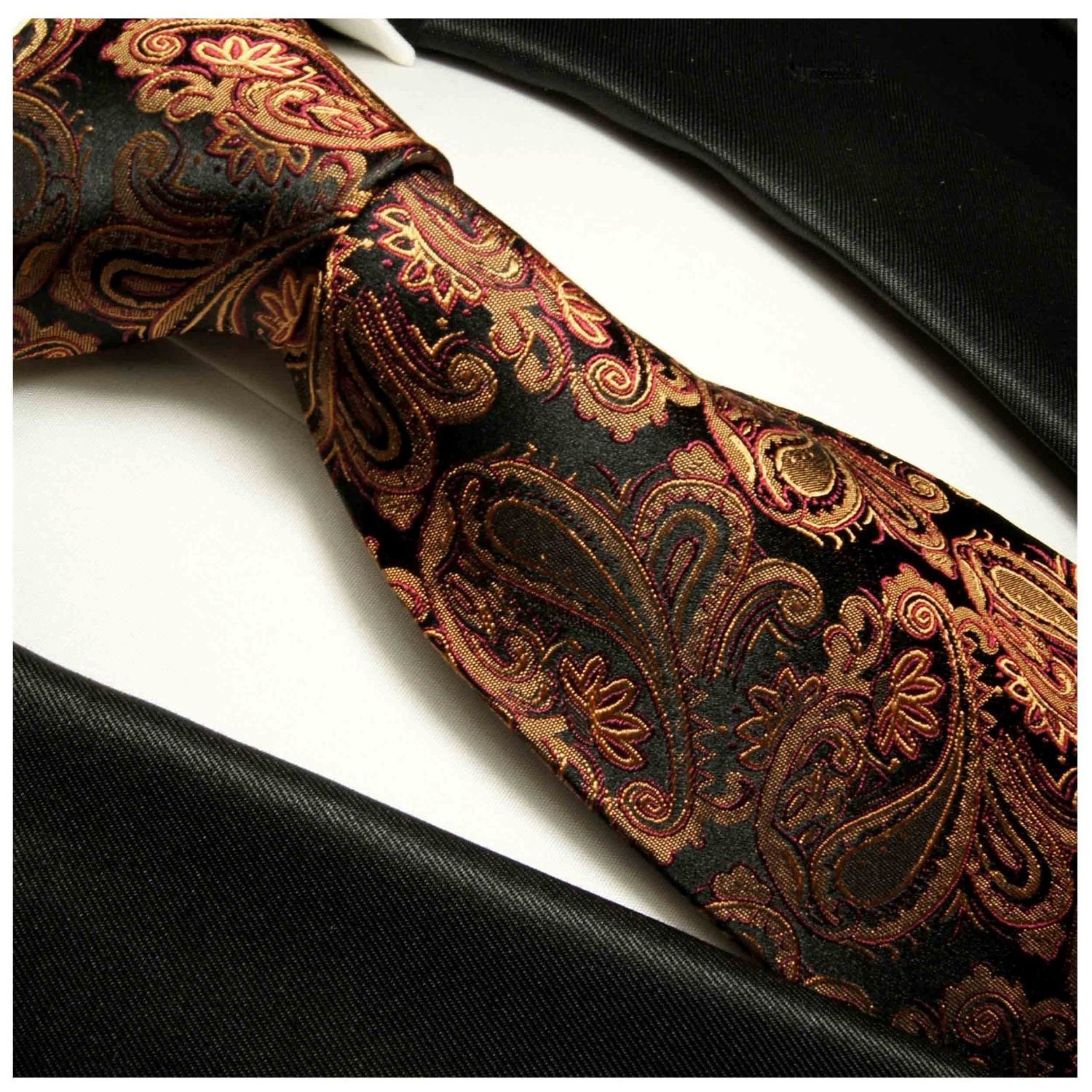 Schlips braun Seide 100% Breit Seidenkrawatte Krawatte (8cm), Malone Elegante brokat Paul schwarz rot paisley 630 Herren