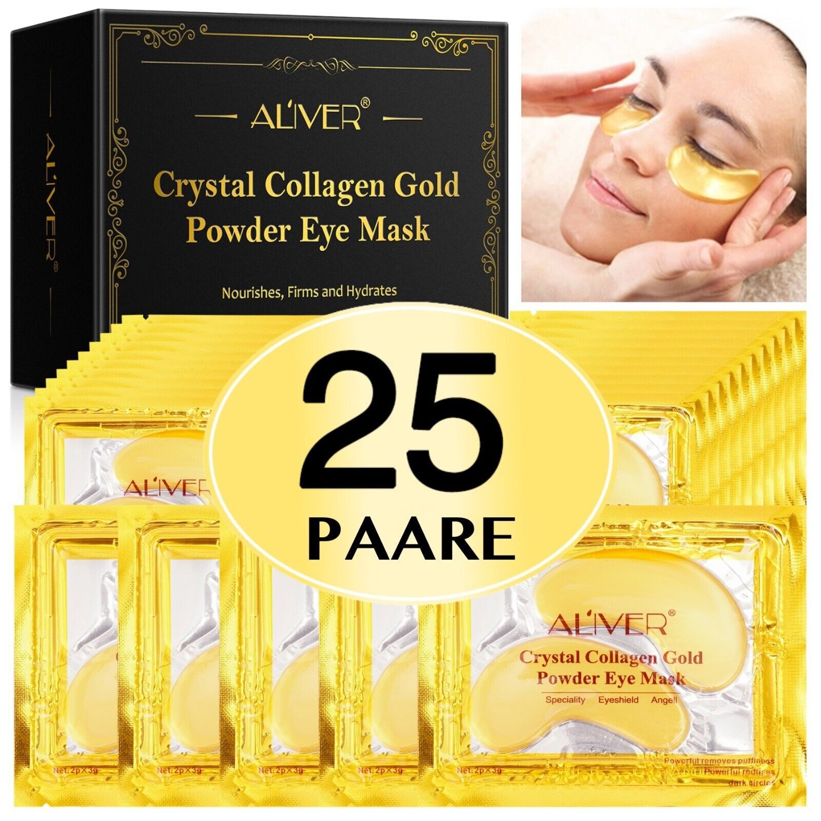 ALIVER Augenpads Crystal Collagen Gold Eye Mask Anti Aging Aliver, 25-tlg., Augenpads