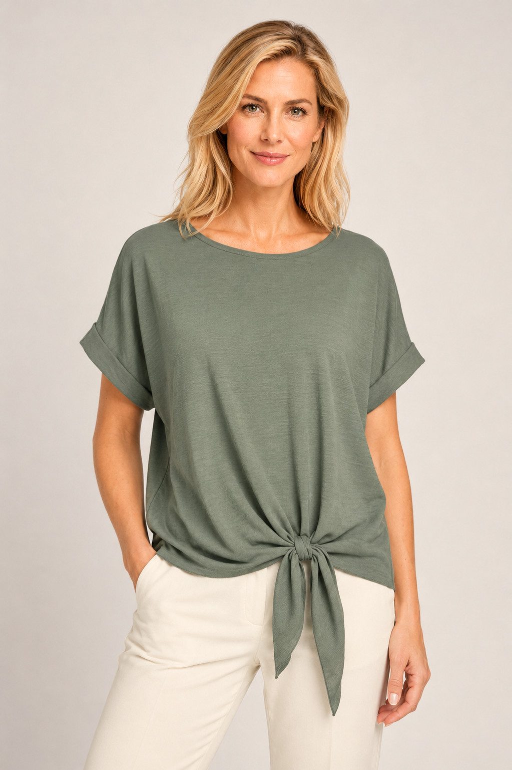 ITALY VIBES Kurzarmbluse - sommerliche Bluse - Blusenshirt Damen mit Knotendetail ONE SIZE / passend für Größe S - L