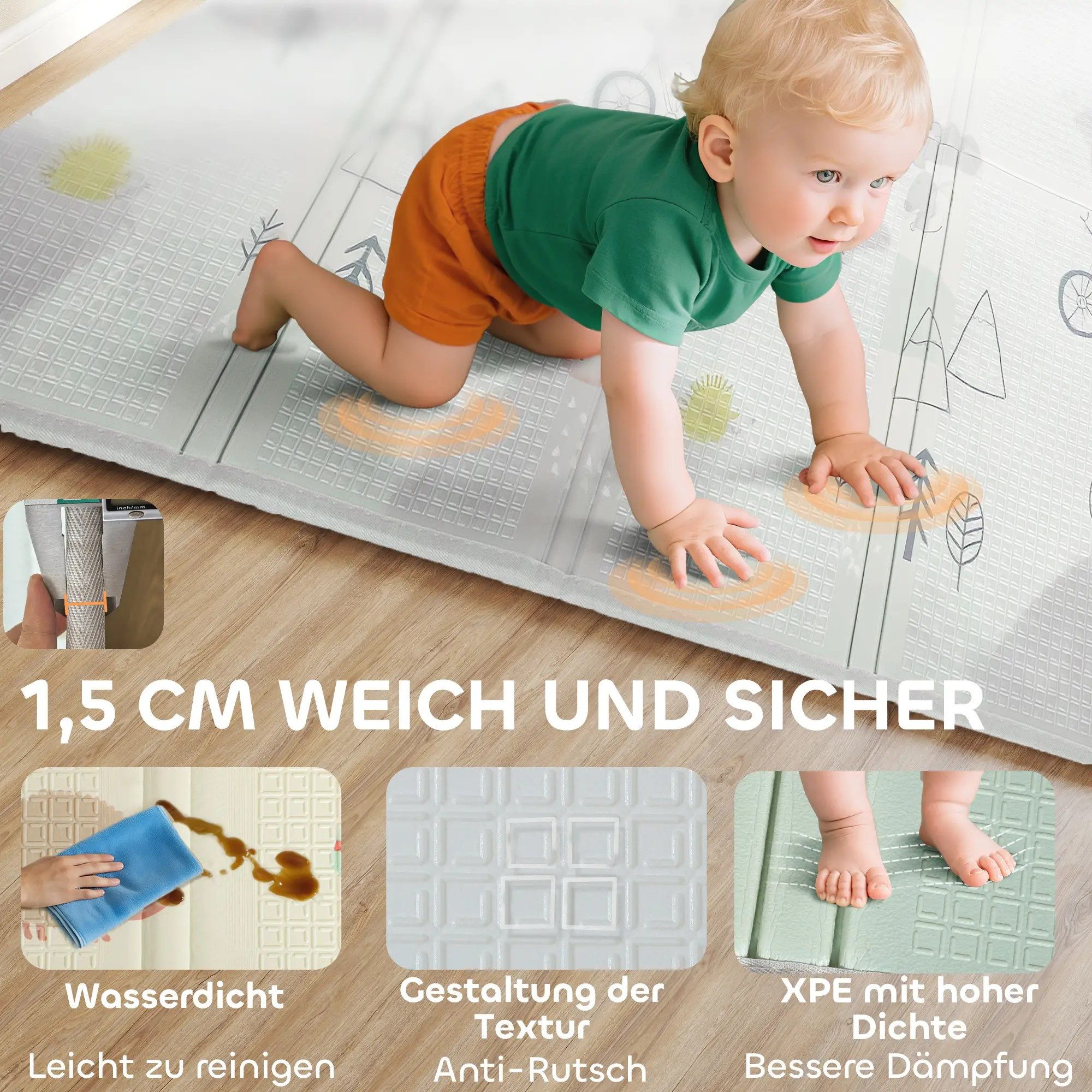 BlingBin Spielmatte Krabbelmatte Faltbar Doppelseitige Baby-Spielmatte Kind günstig online kaufen
