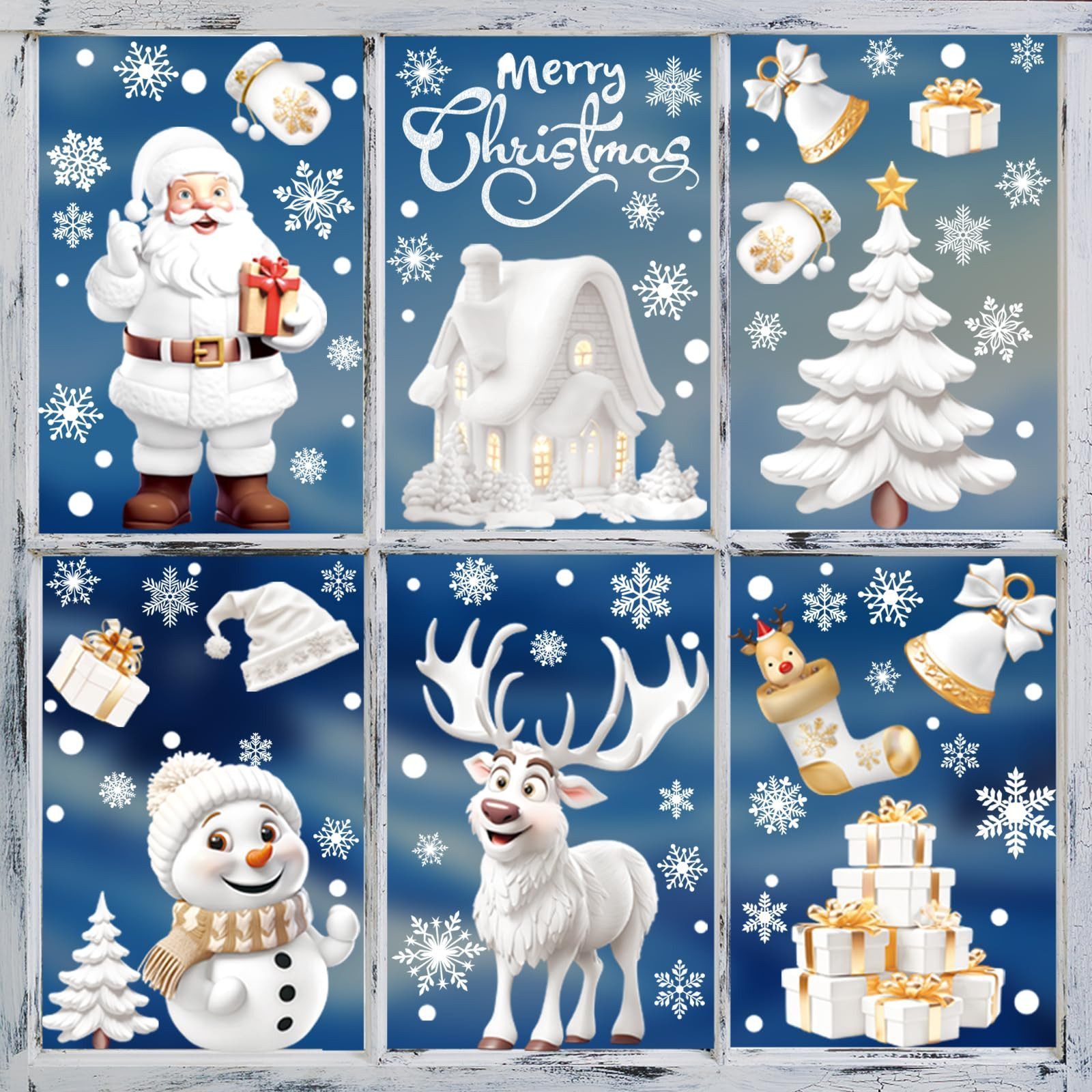 Bomiclss Aufkleber Fensterbilder Weihnachten Selbstklebend Fensterdeko, (9tlg), Wiederverwendbare Statische Weihnachtsfensterbilder – Bild 3 von 5