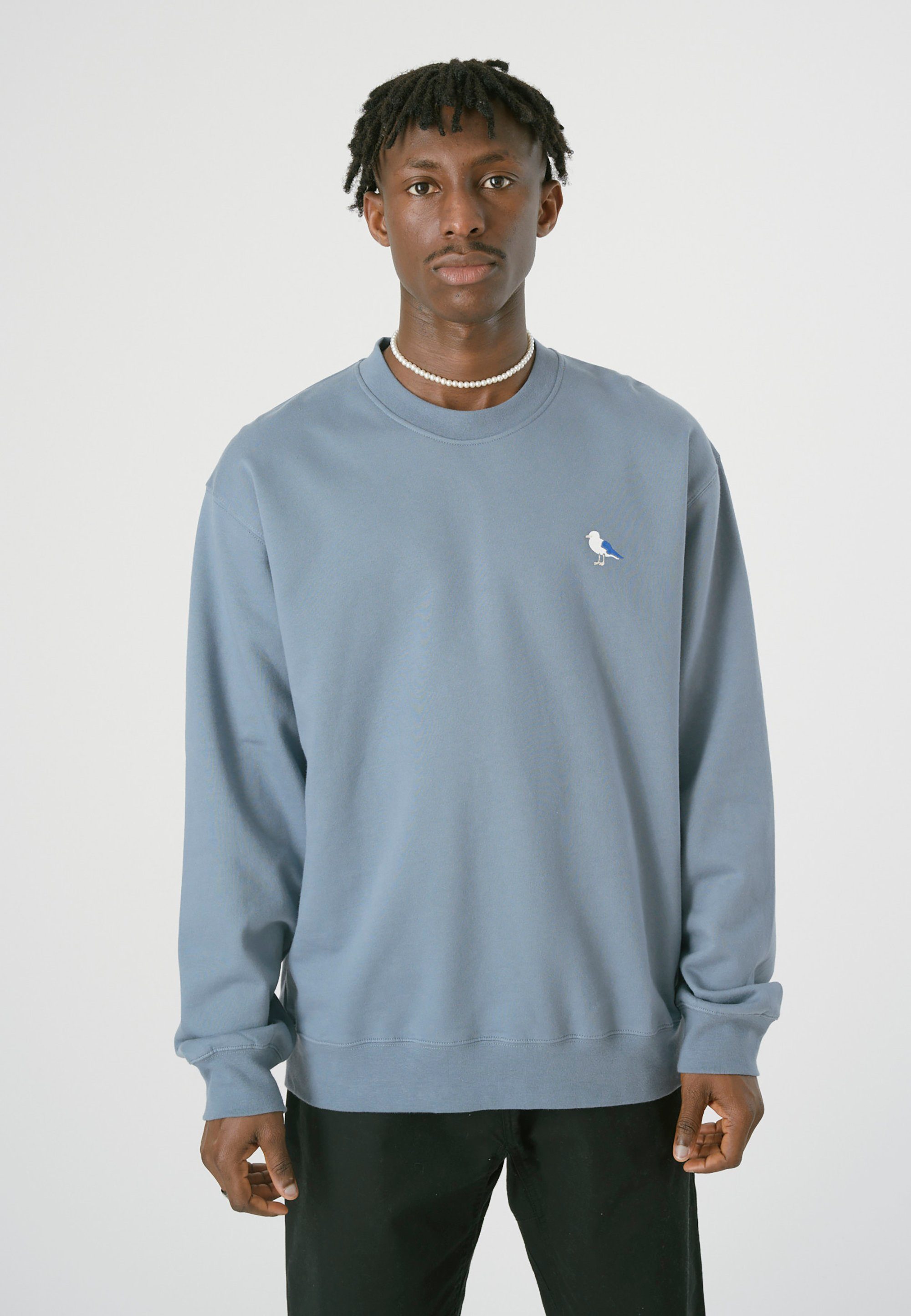 Cleptomanicx Sweatshirt Gull kleiner blau mit Embro Möwen-Stickerei