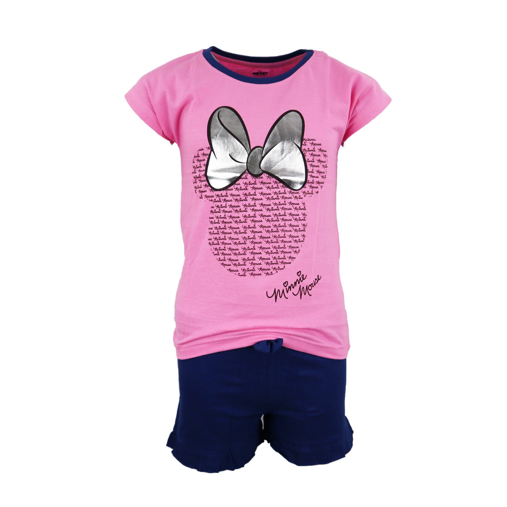 kurzarm Minnie Schlafanzug Mädchen 100% Mouse 134 164, Baumwolle Gr. Kinder Disney Jugend Rosa bis Pyjama
