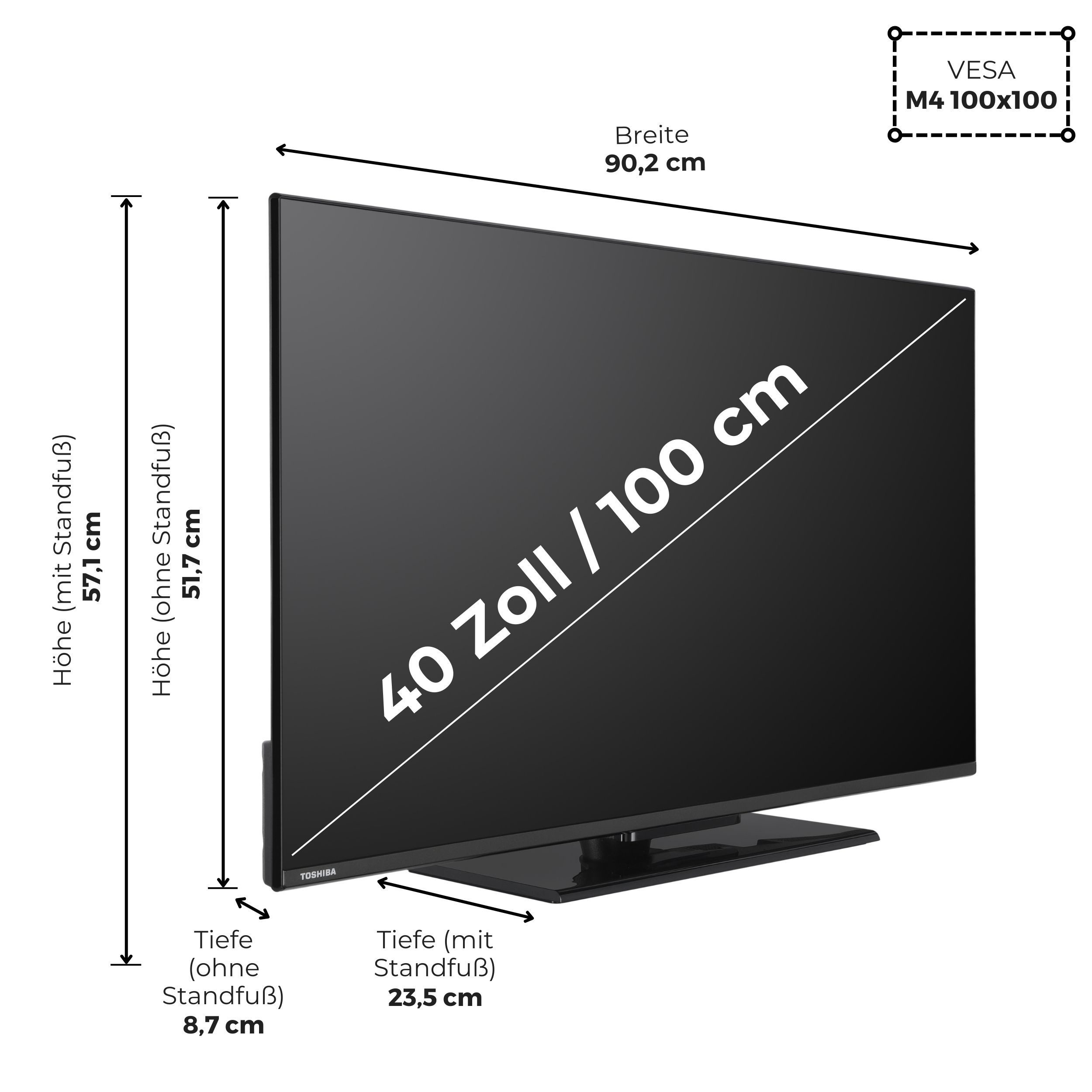 Toshiba 40LV3F63DA LCD-LED Fernseher (100 cm/40 Zoll, Full HD, VIDAA Smart TV, HDR, Triple-Tuner, VIDAA, Bluetooth, Alexa-fähig)