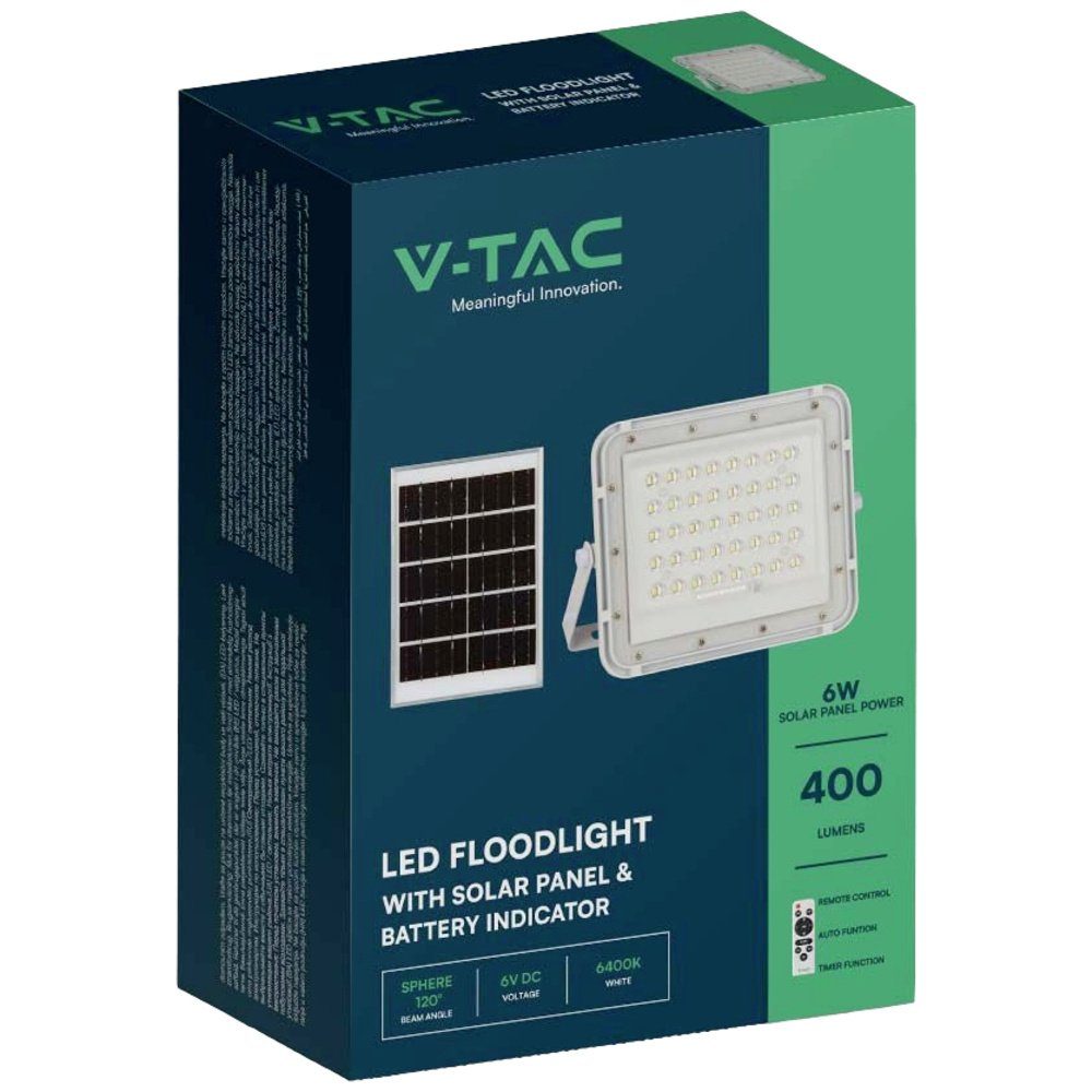 V-TAC LED Solarleuchte V-TAC VT-40W-W Solar-Spot 7840 Neutralweiß Weiß