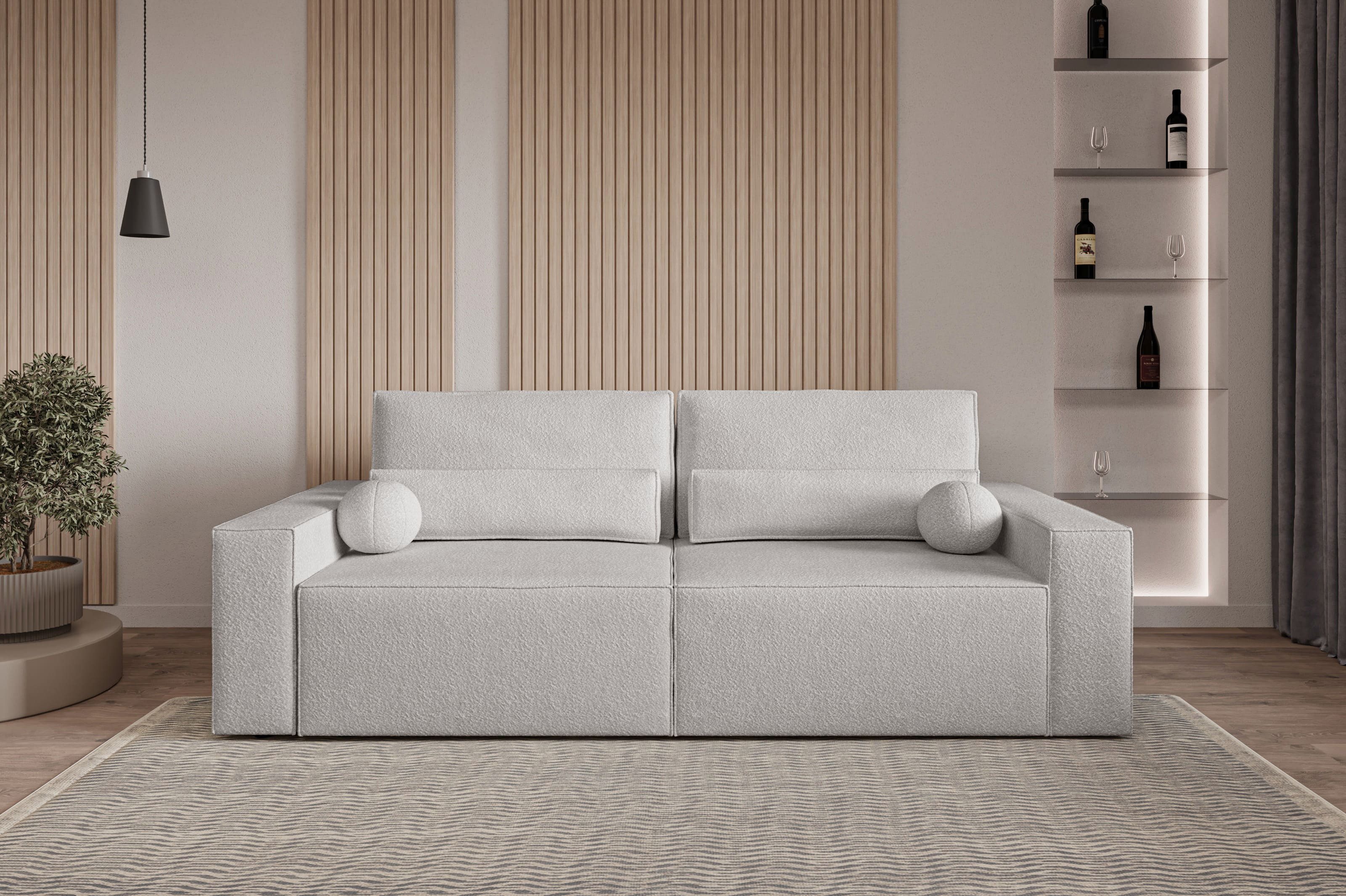 yourhouse24 Schlafsofa Moderne STELLA Bouclé-Couch – Inkl. Schlaffunktion & Bettkasten