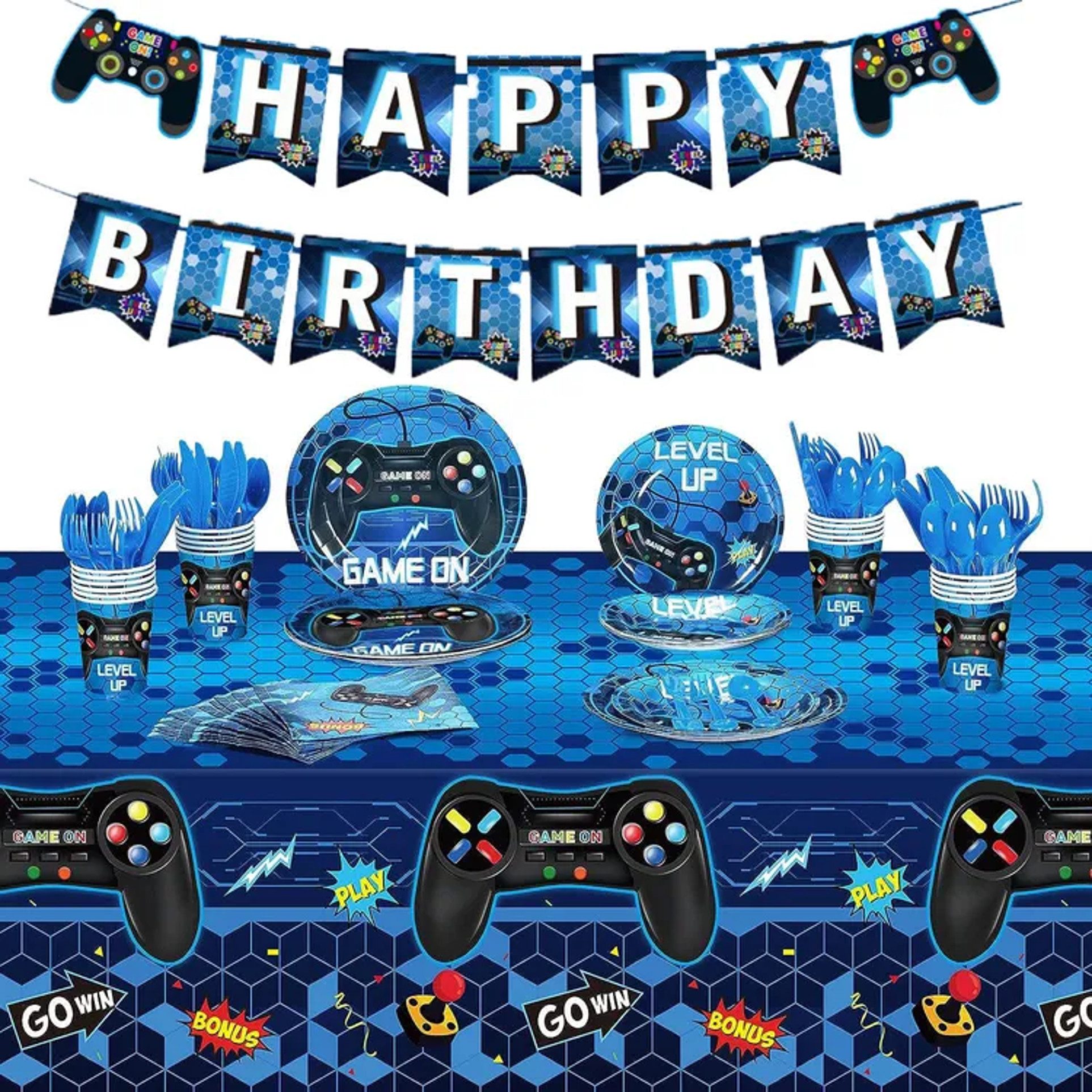 Party Flamingo Geschirr-Set Gaming Party Set Gamer Partygeschirr Teller Becher Geburtstag, 10 Personen